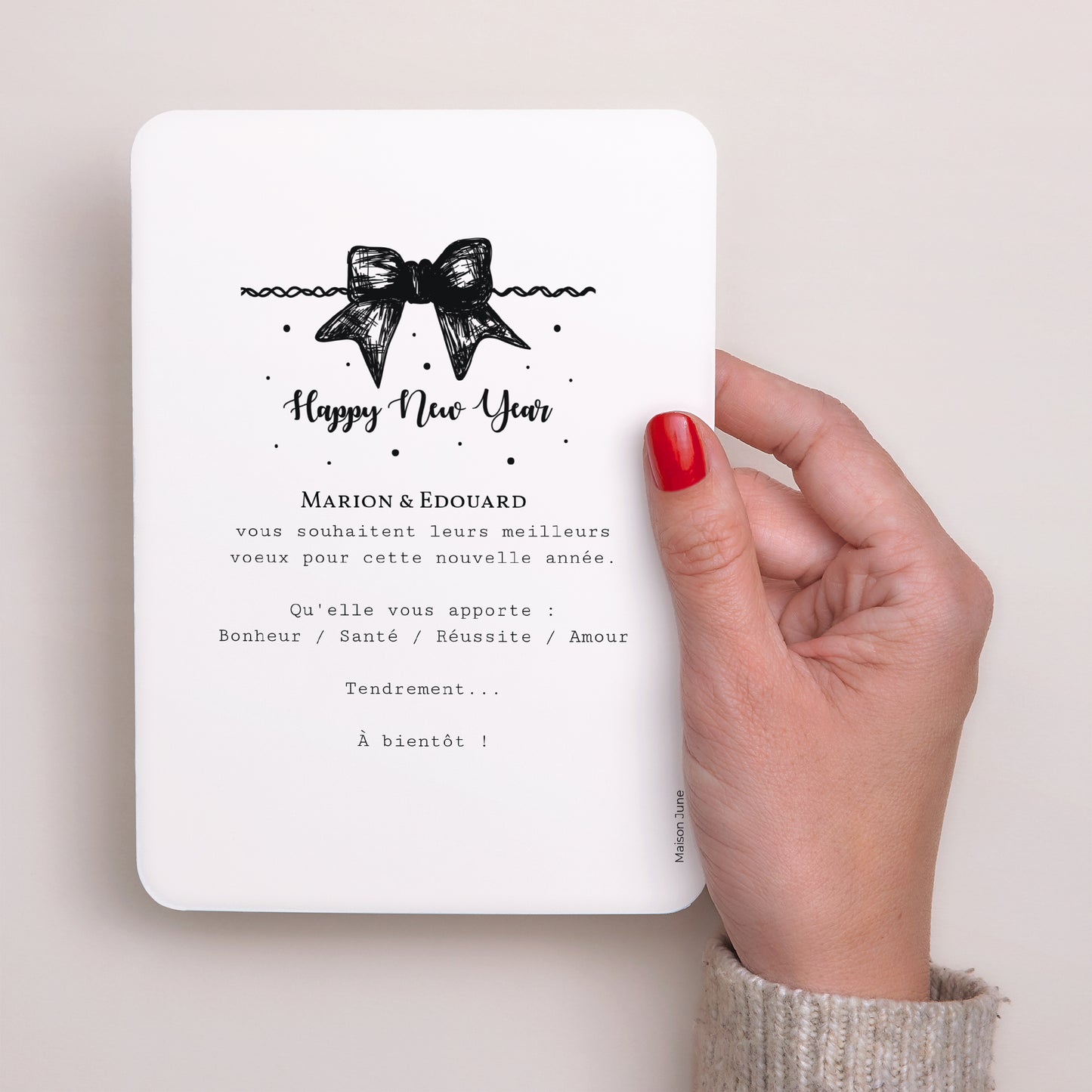 Carte de voeux Fin d'année Portrait, bords arrondis Noeud Doré photo N° 3