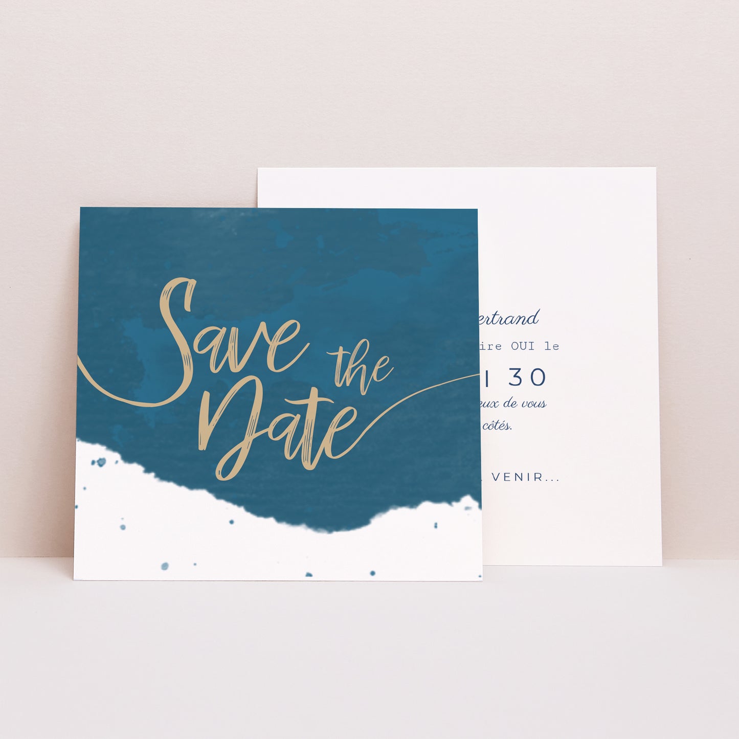 Save the date Mariage Carré L'or bleu photo N° 1
