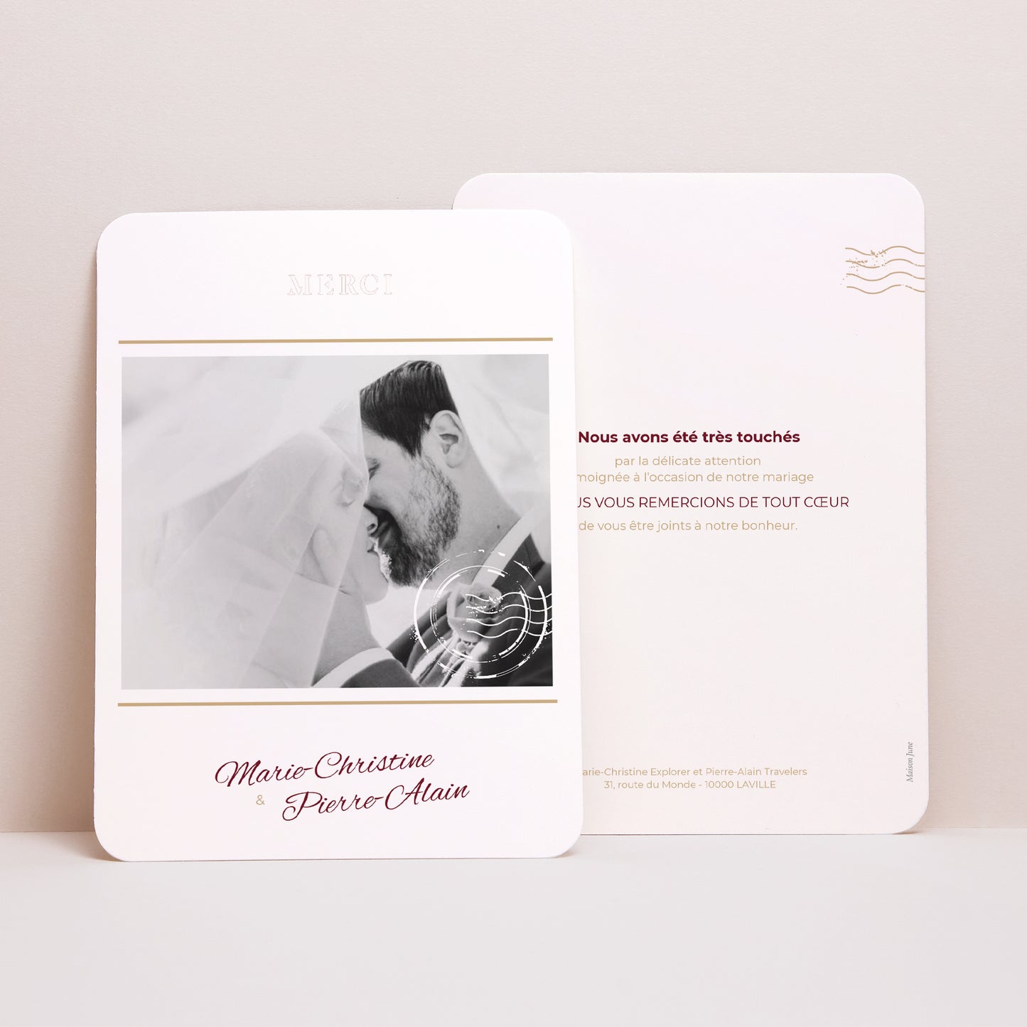Remerciements Mariage Portrait, bords arrondis Wedding Pass photo N° 1