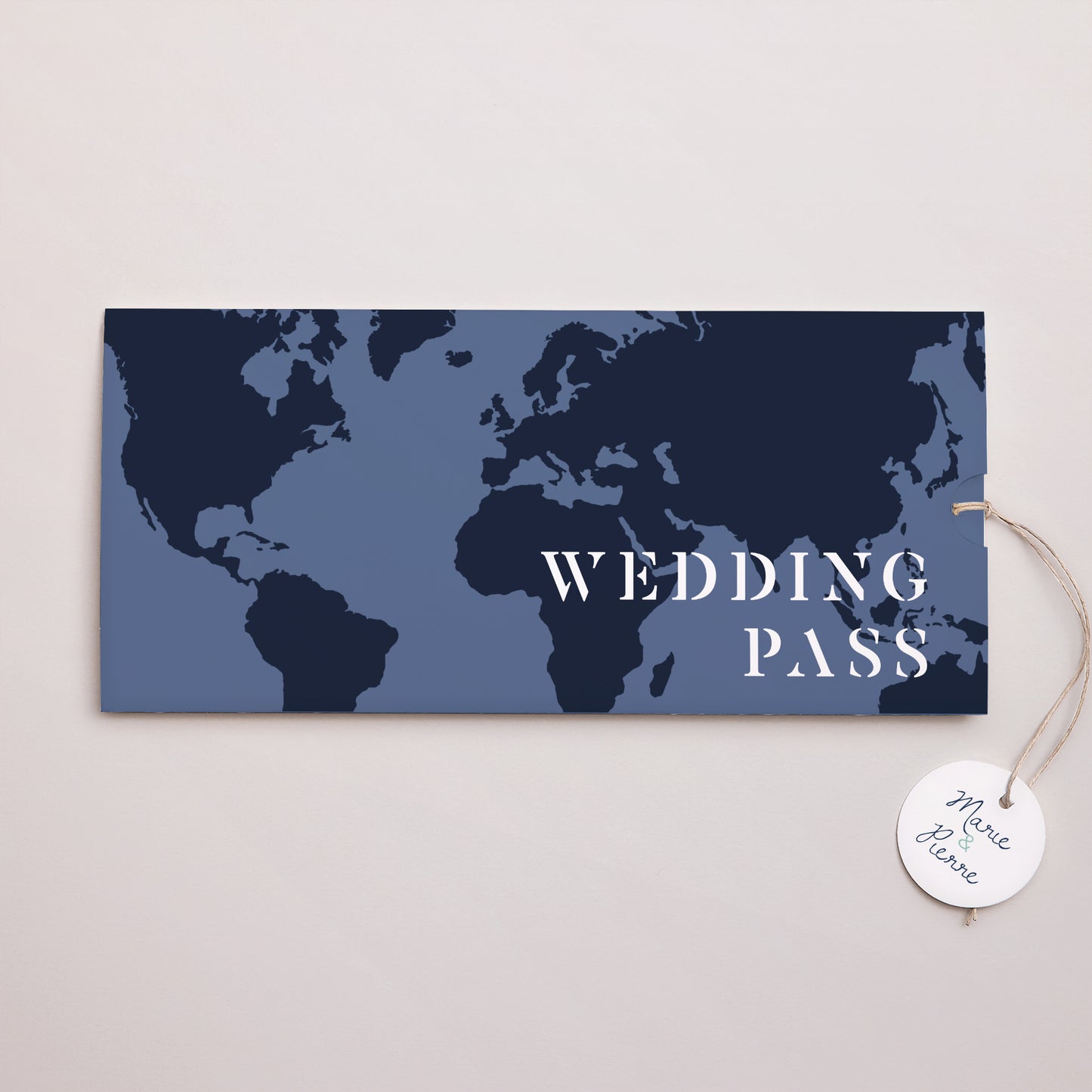 Faire-part Mariage Pochette 2 cartes, étiquette Blue Wedding Pass photo N° 1