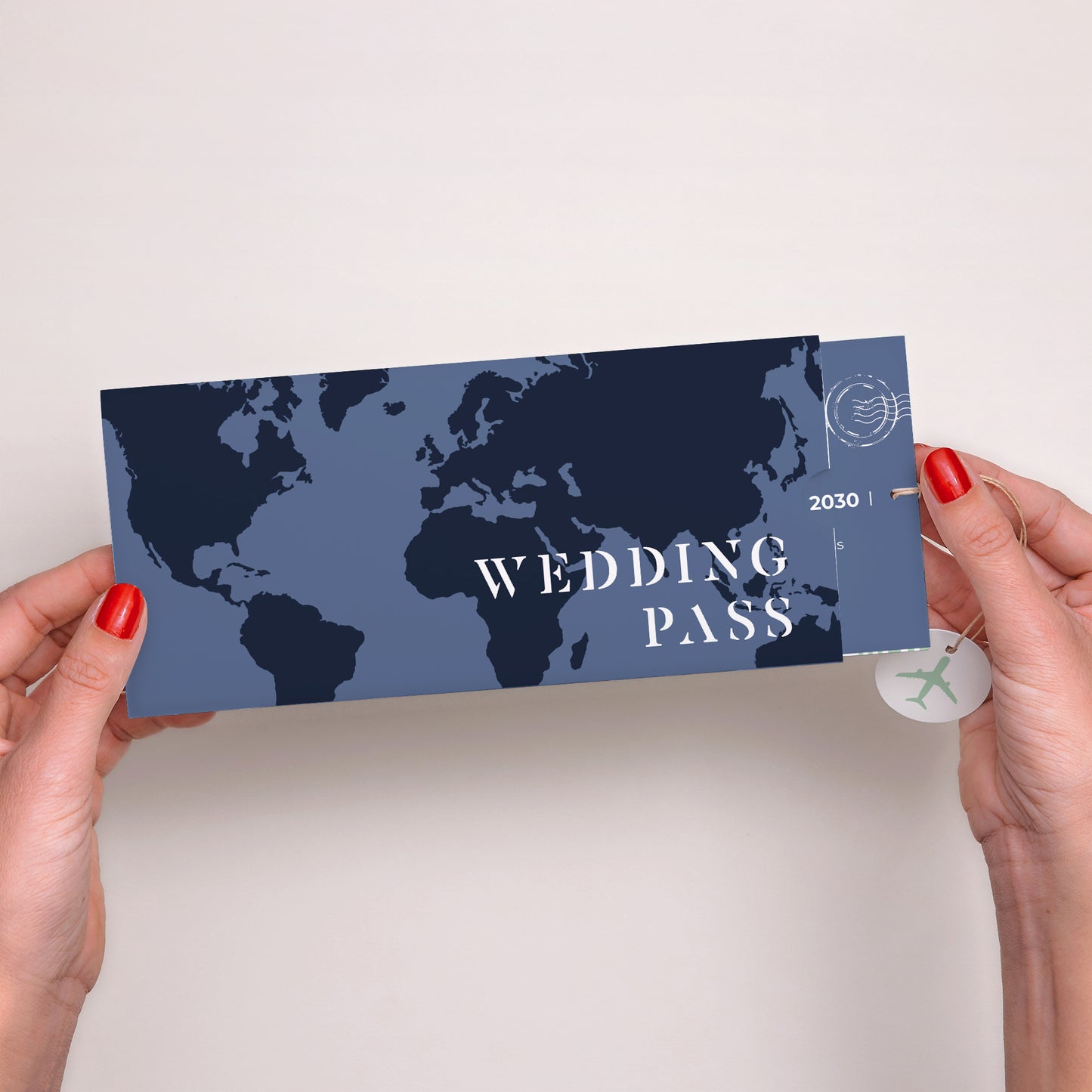Faire-part Mariage Pochette 2 cartes, étiquette Blue Wedding Pass photo N° 2