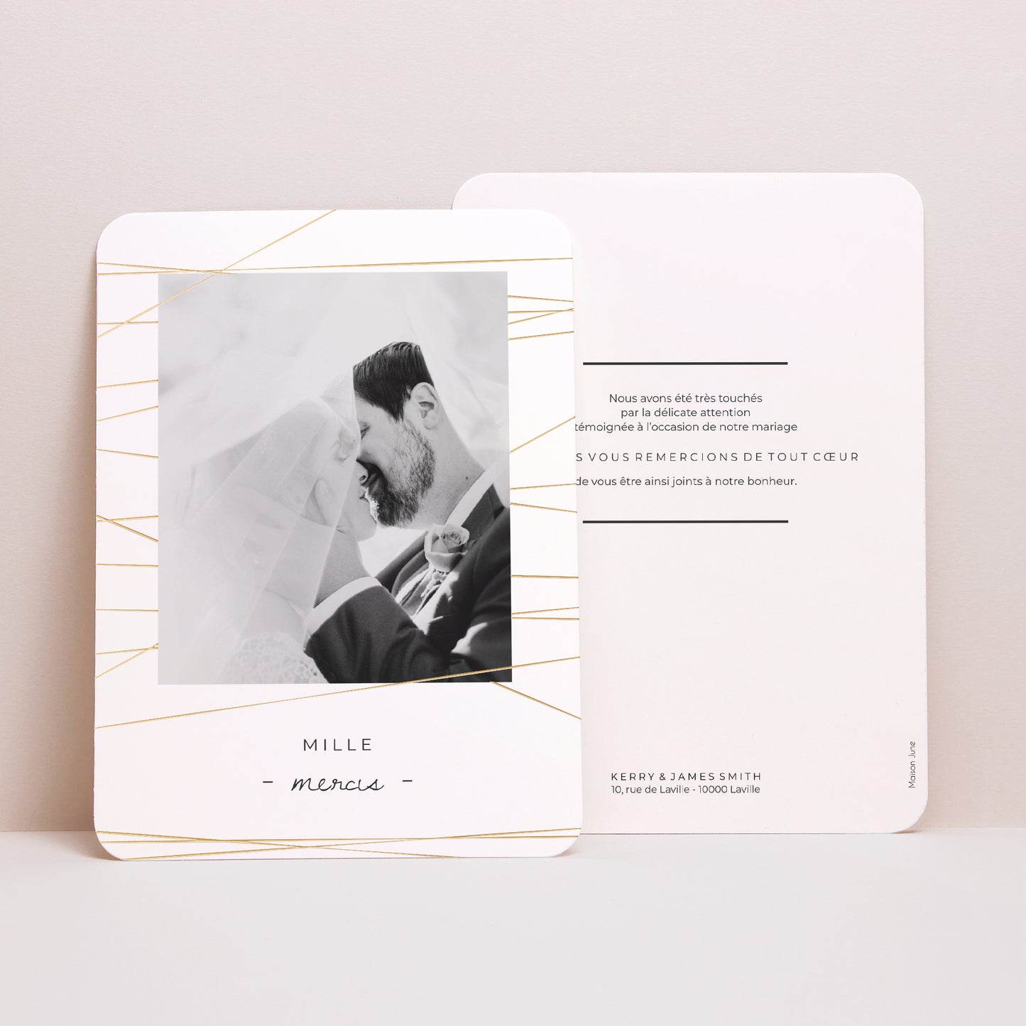 Remerciements Mariage Portrait, bords arrondis Minimal Chic photo N° 1