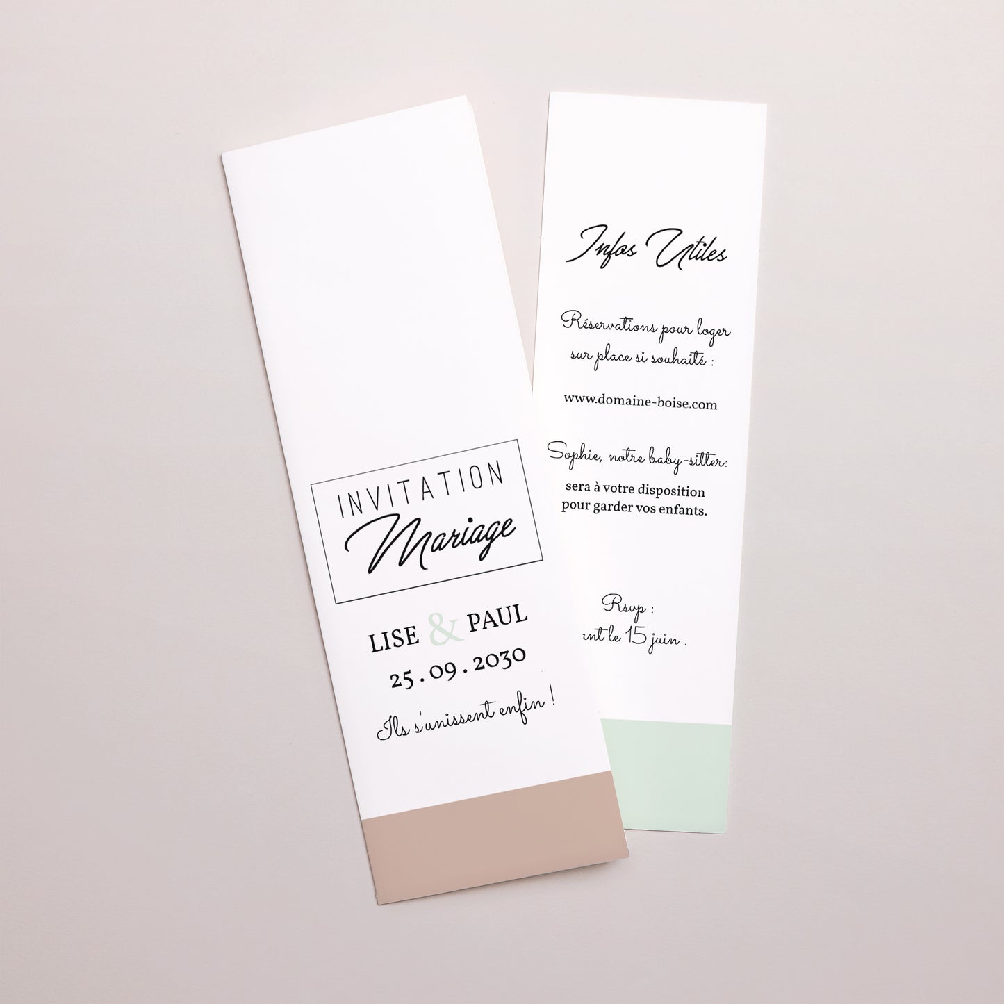 Faire-part Mariage Marque-page photo Bois & Pastel photo N° 1