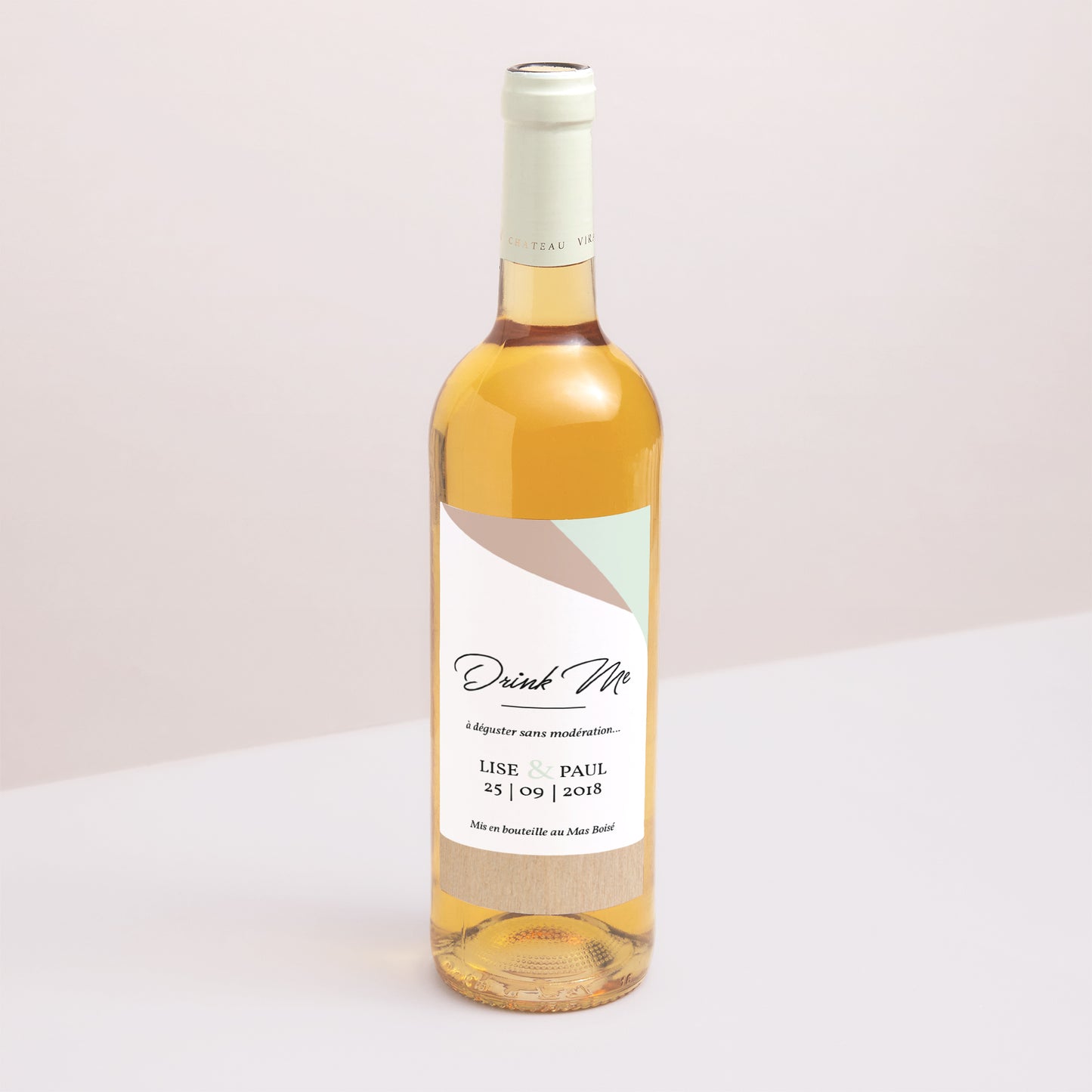 Etiquette bouteille Mariage Portrait Bois & Pastel photo N° 1