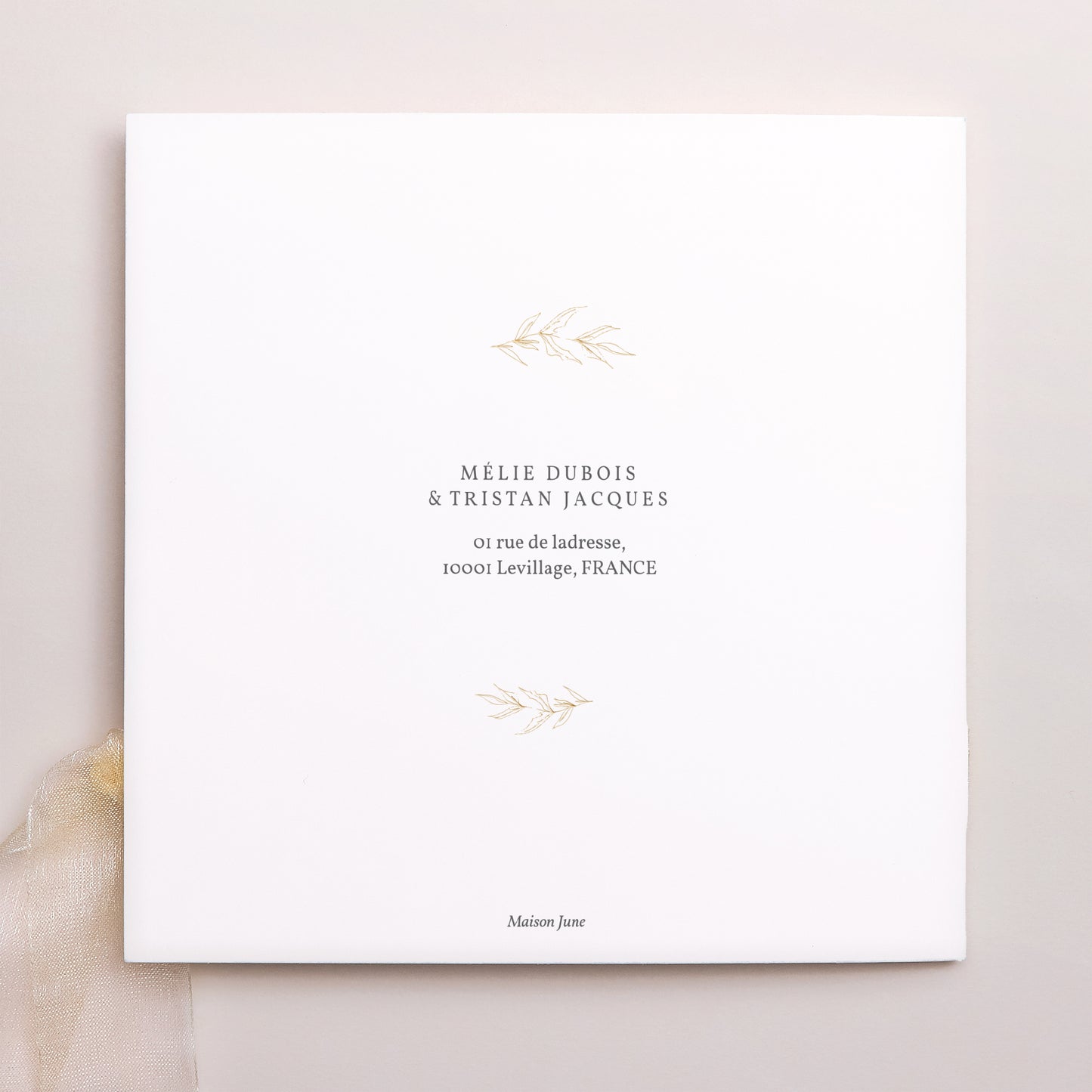 Faire-part Mariage Pochette carrée, 3 cartes, étiquette Végétal minimal photo N° 4