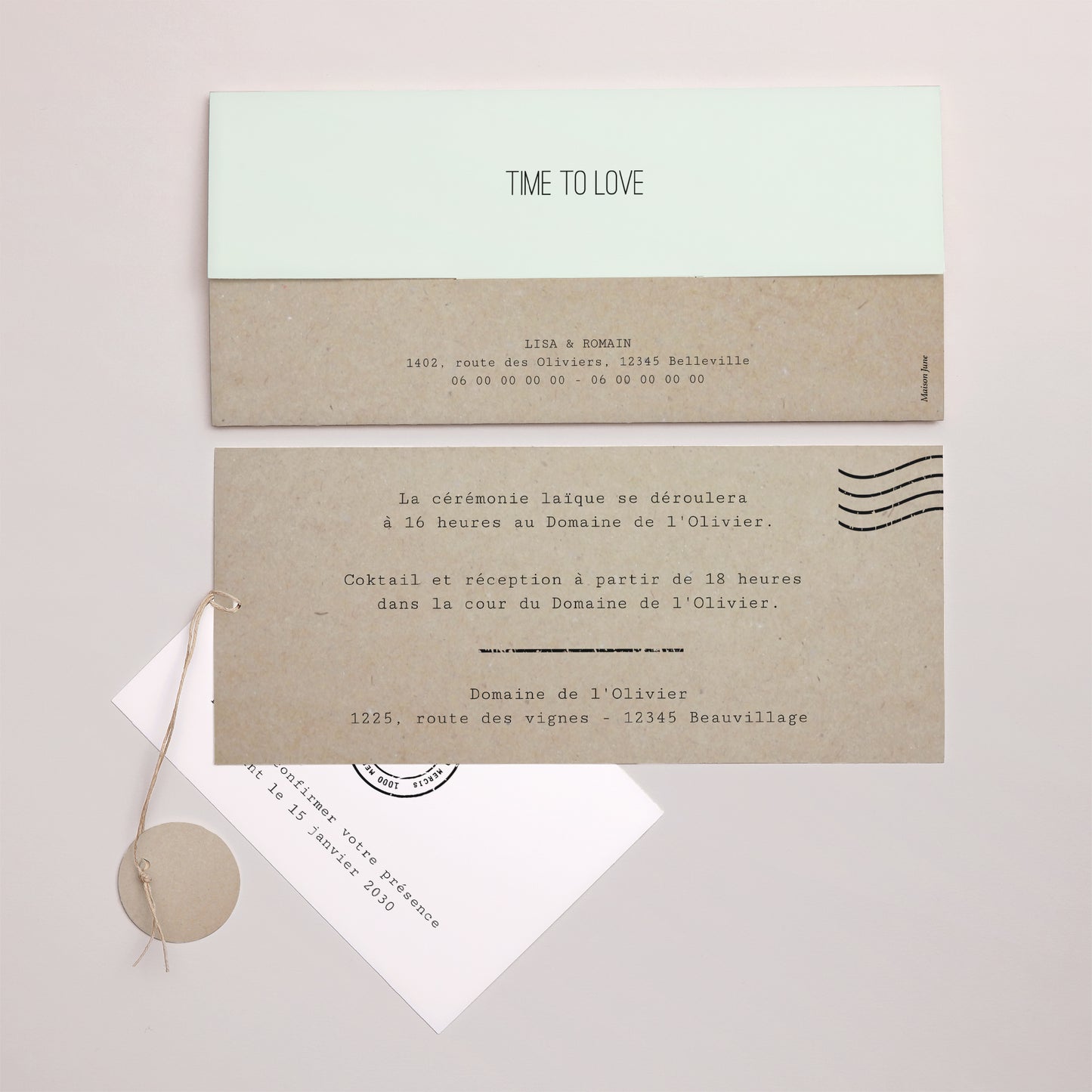 Faire-part Mariage Pochette 2 cartes, étiquette Time To Love photo N° 4