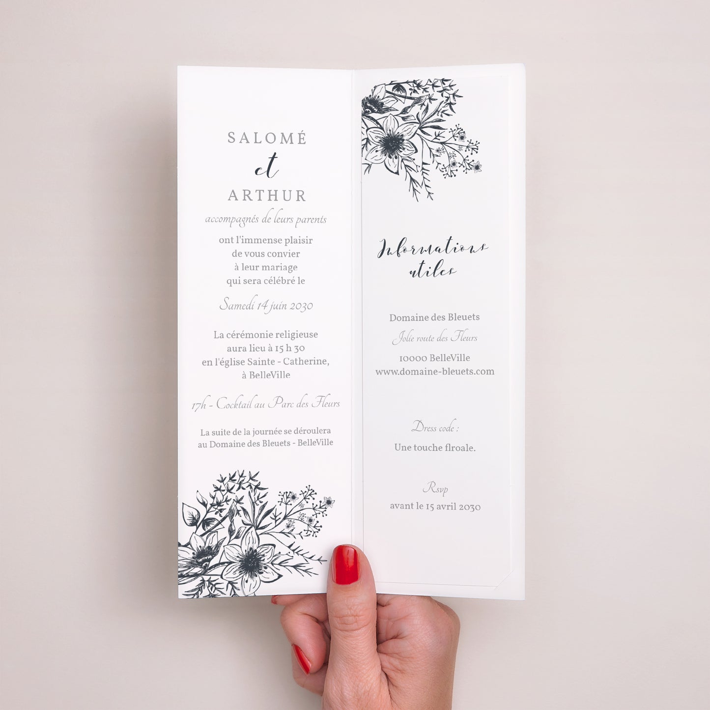Faire-part Mariage Marque-page photo Esquisse Florale photo N° 2