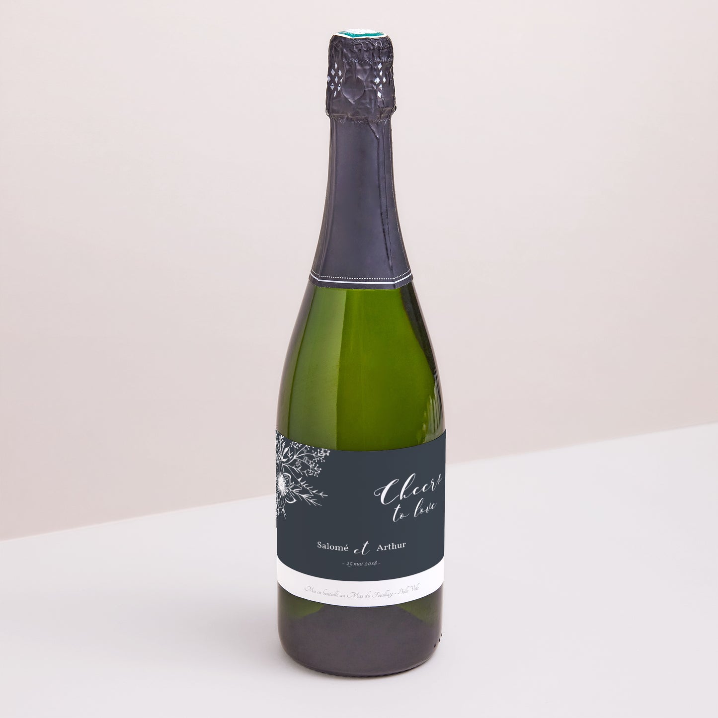 Etiquette bouteille Mariage Paysage Esquisse Florale photo N° 1