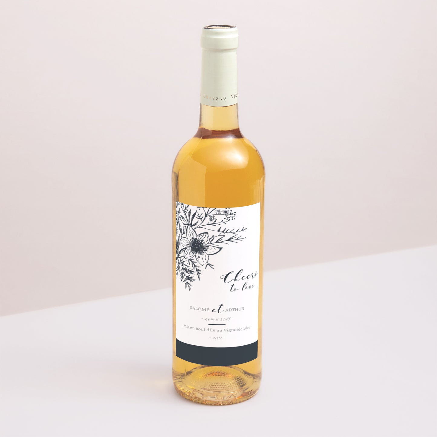Etiquette bouteille Mariage Portrait Esquisse Florale photo N° 1