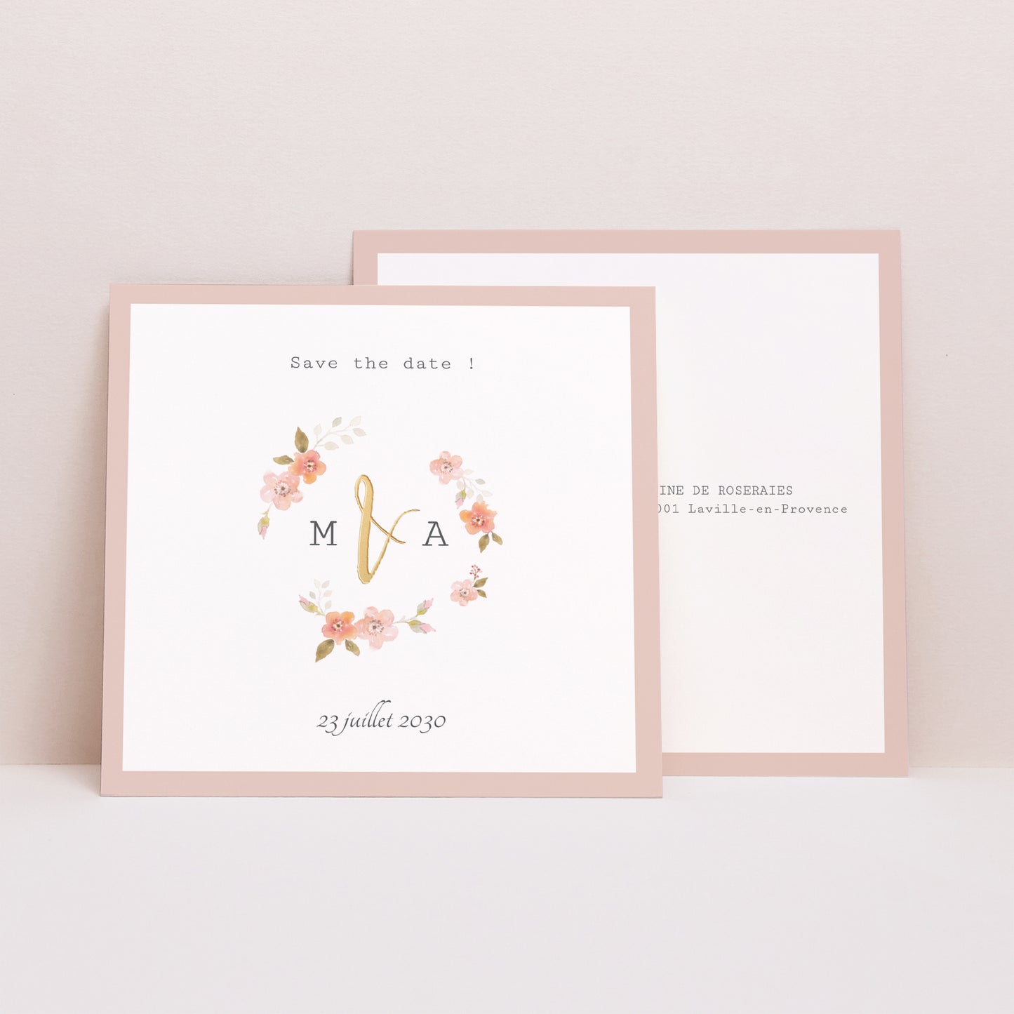 Save the date Mariage Carré Rose Botanique photo N° 1