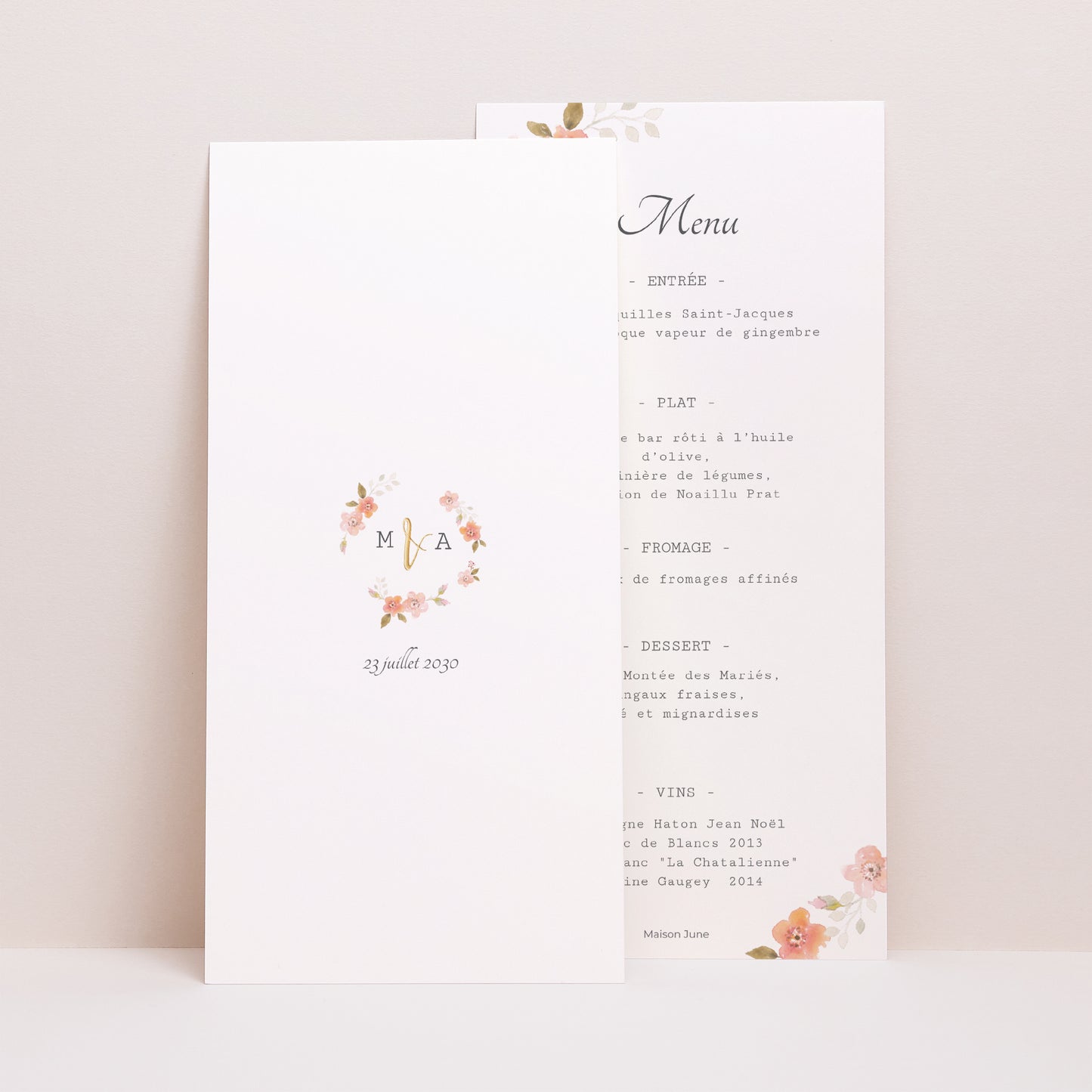 Menu Mariage Panoramique portrait Rose Botanique photo N° 1