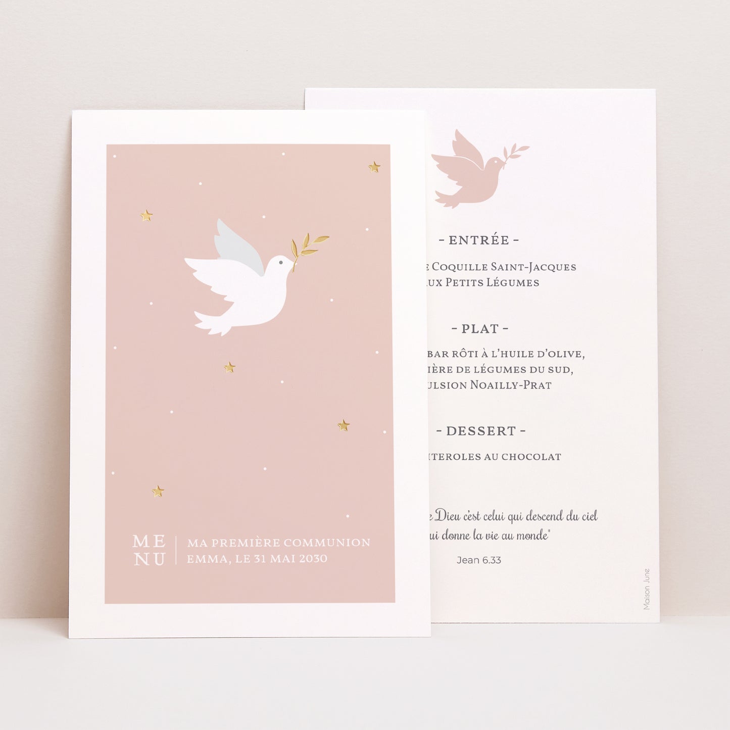 Menu Communion Portrait Holy Spirit Rose photo N° 1