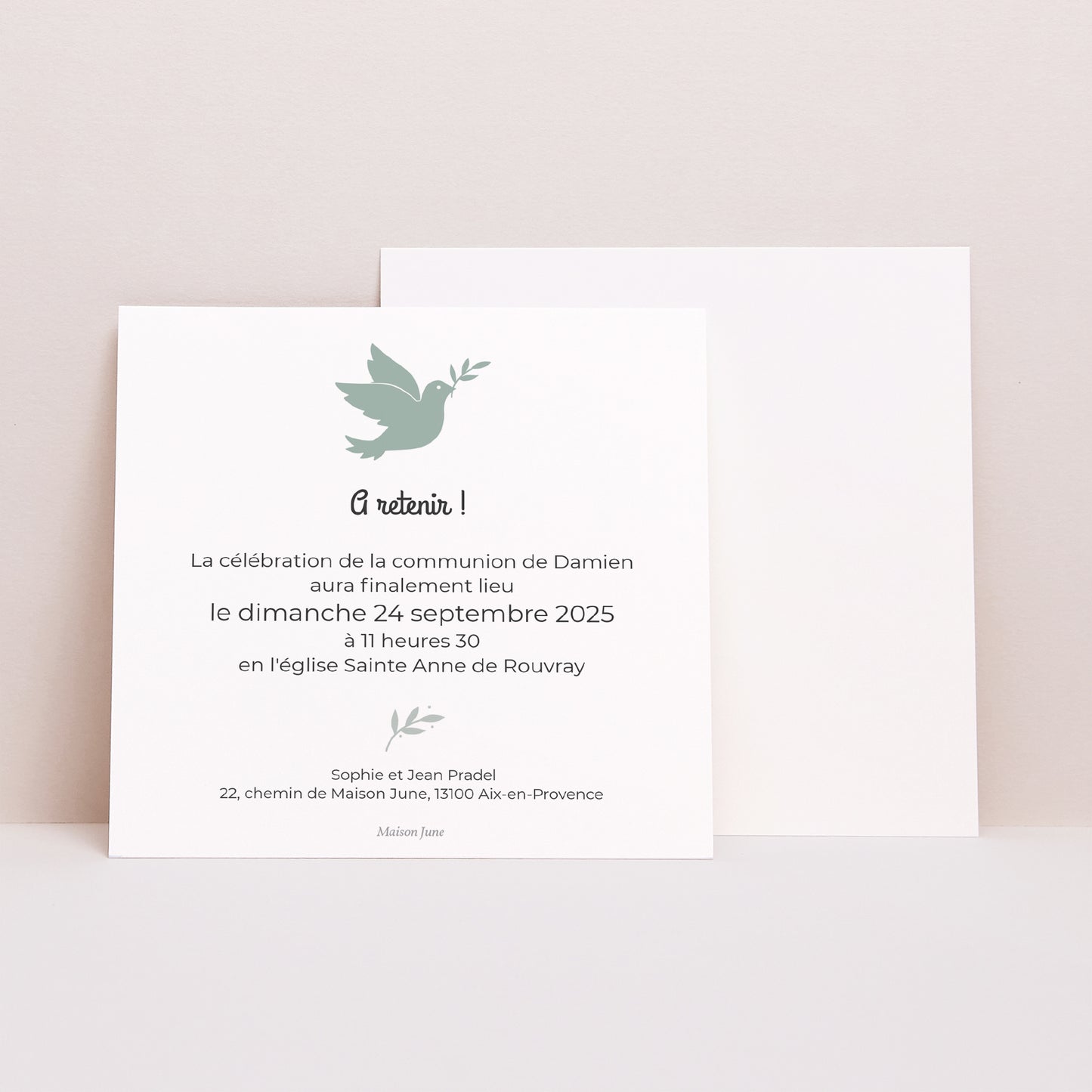 Invitations Communion Carré Messager de Paix photo N° 1
