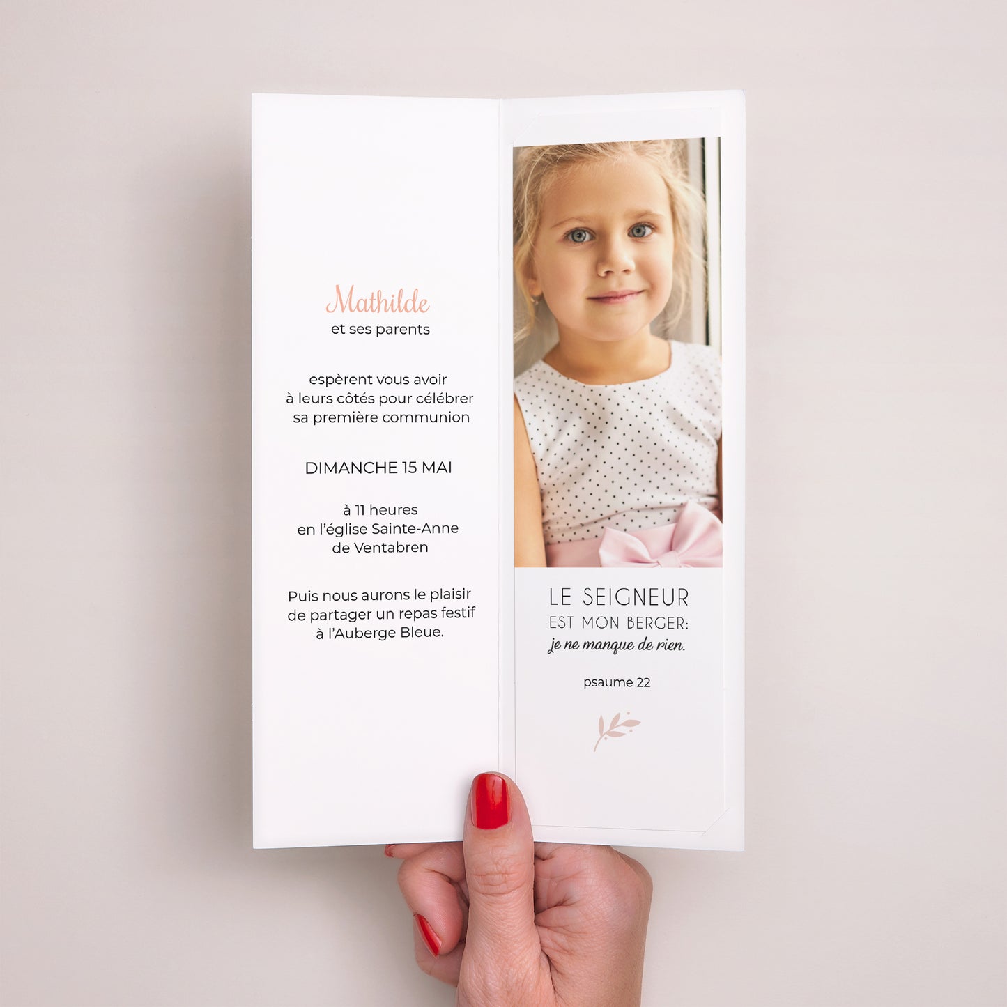 Faire-part Communion Marque-page photo Annonciatrice de paix photo N° 2