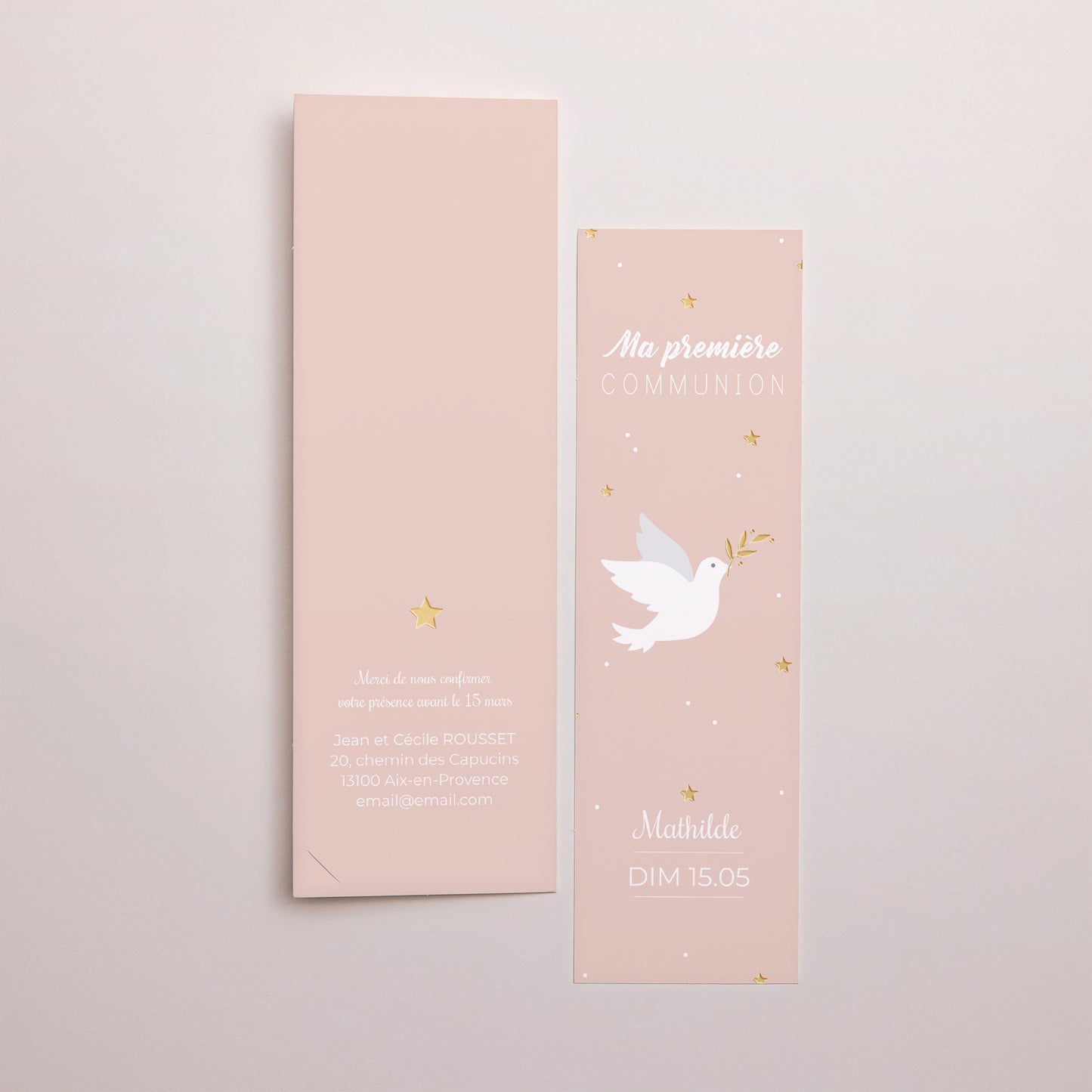 Faire-part Communion Marque-page photo Annonciatrice de paix photo N° 3