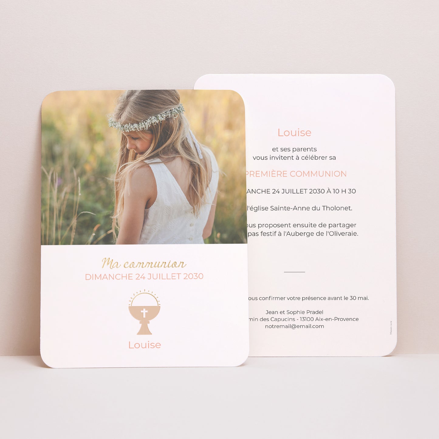 Faire-part Communion Portrait, bords arrondis Calice photo N° 1
