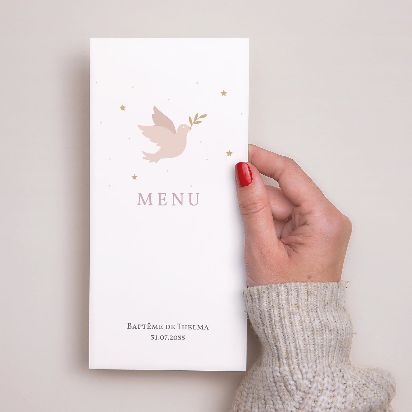 Menu Baptême Panoramique portrait Colombe rose photo N° 2