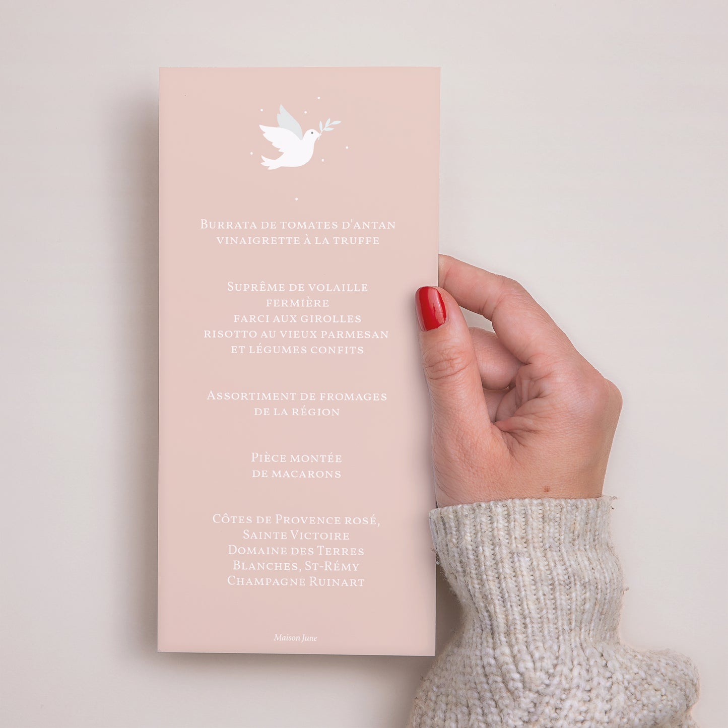 Menu Baptême Panoramique portrait Colombe rose photo N° 3