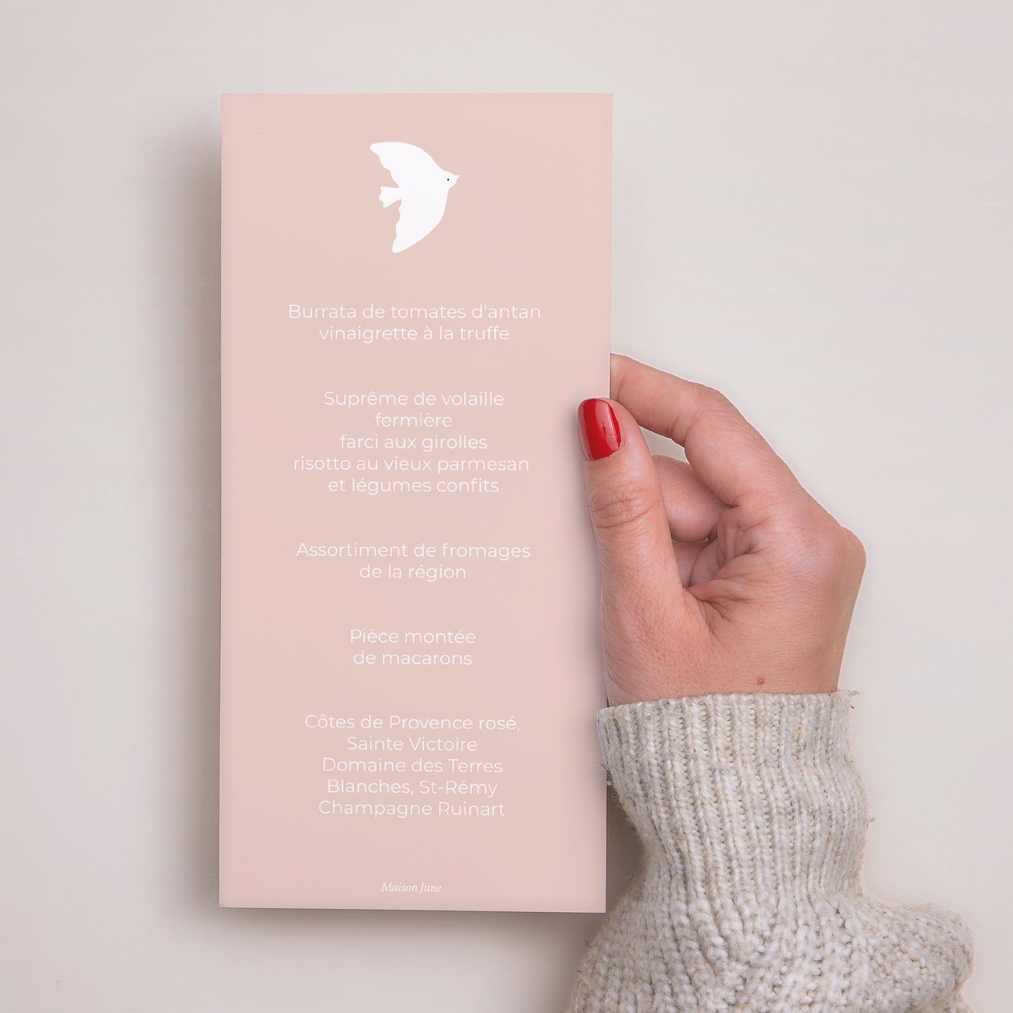 Menu Baptême Panoramique portrait Colombe rose photo N° 3