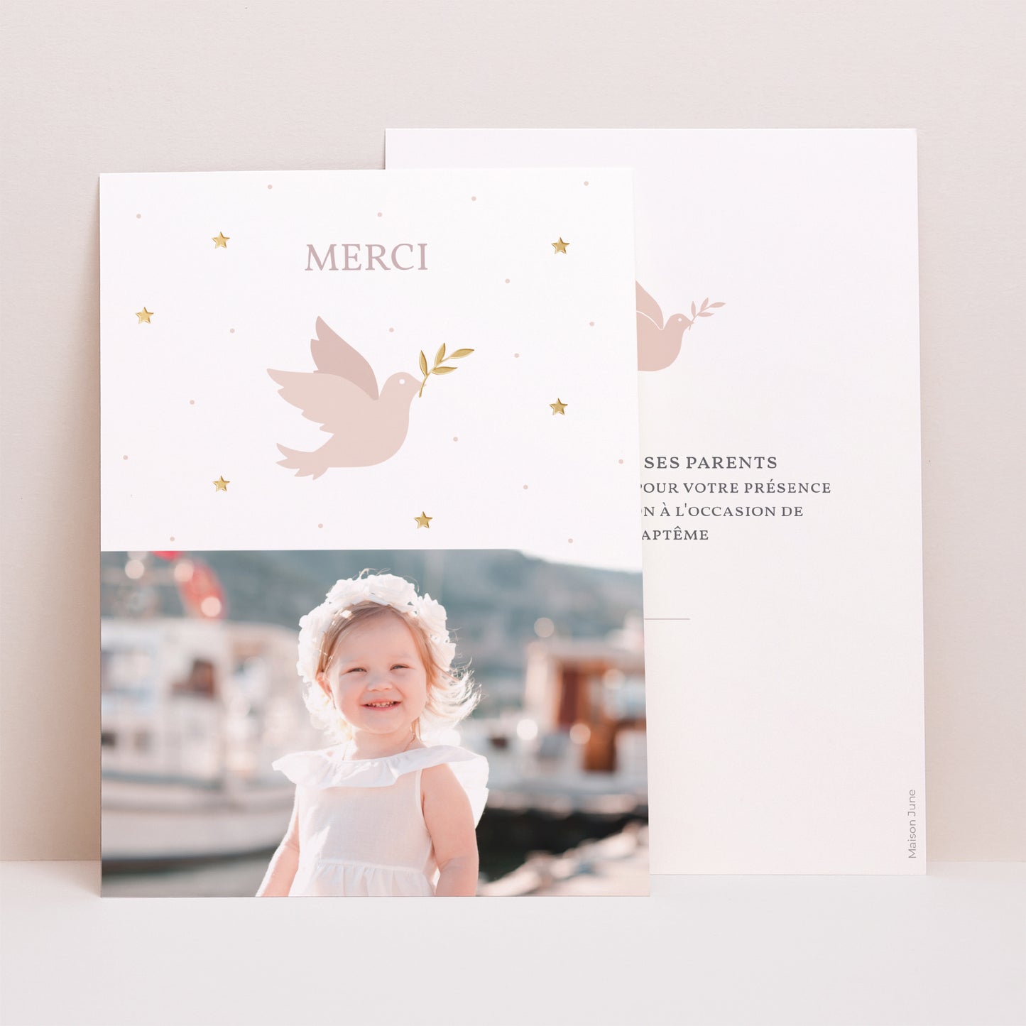 Remerciements Baptême Portrait Colombe rose photo N° 1