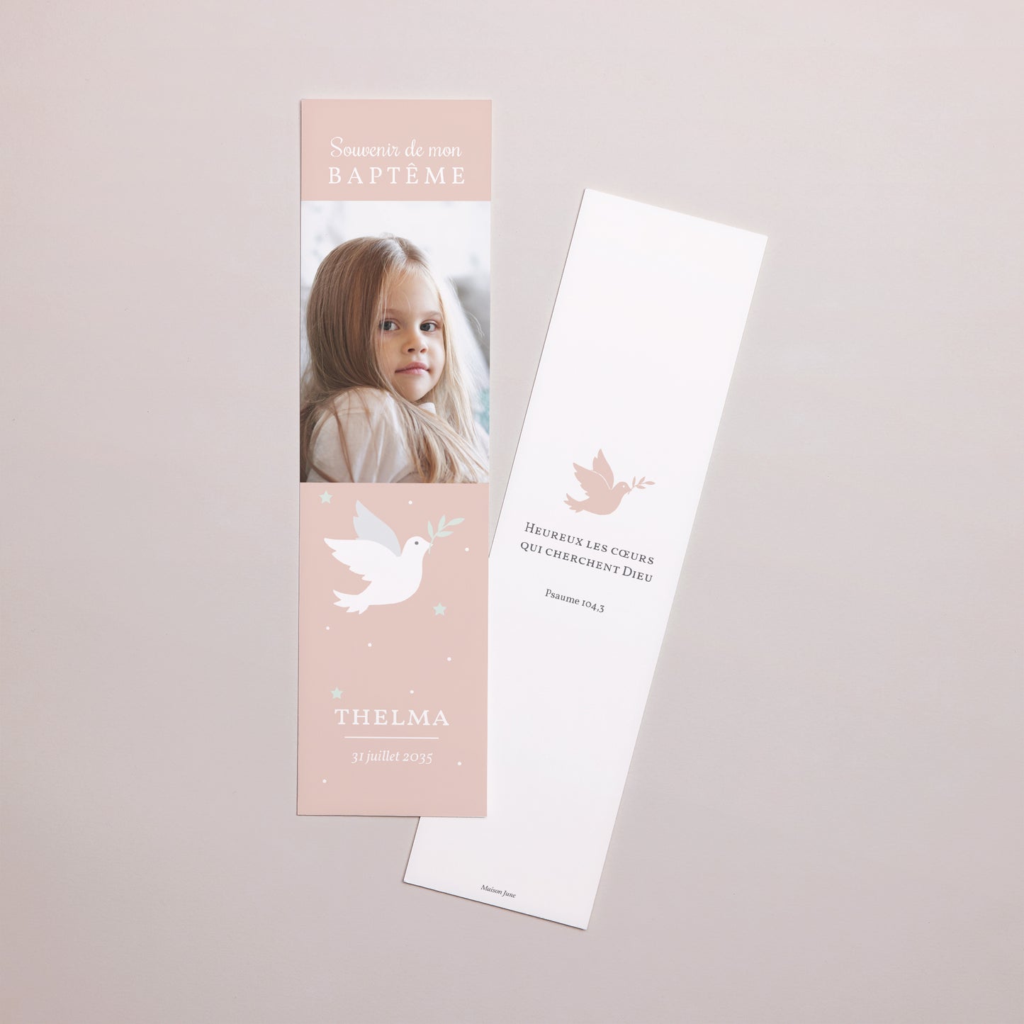 Marque-page Baptême Marque-page Colombe rose photo N° 1