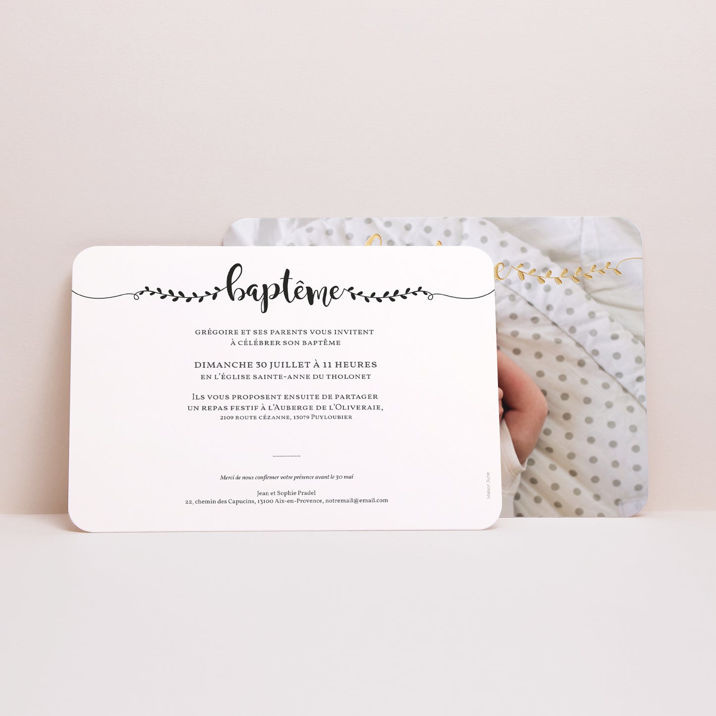 Faire-part Baptême Paysage, bords arrondis Baptême en Or photo N° 3