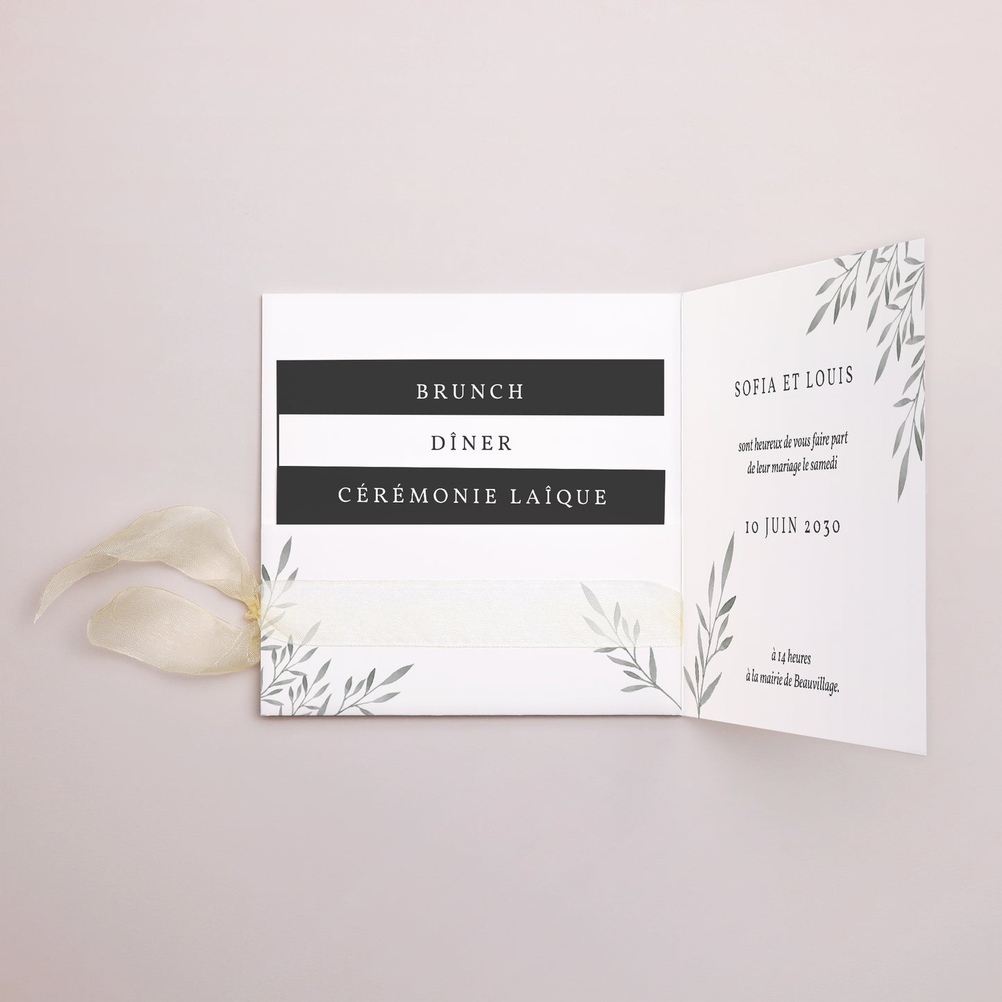 Faire-part Mariage Pochette carrée, 3 cartes, étiquette Carré Typographique photo N° 2