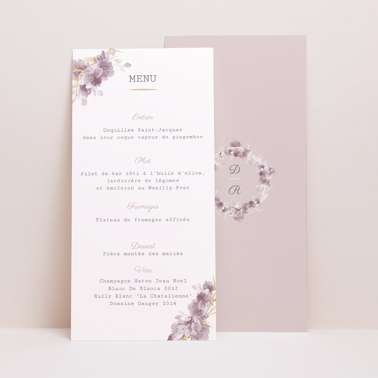 Menu Mariage Panoramique portrait Vintage Chic Rose photo N° 1