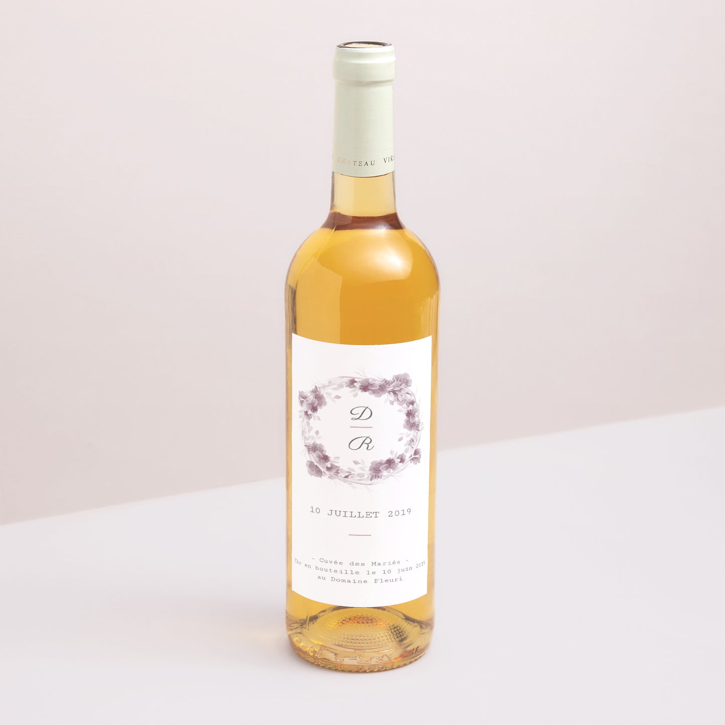 Etiquette bouteille Mariage Portrait Vintage Chic Rose photo N° 1