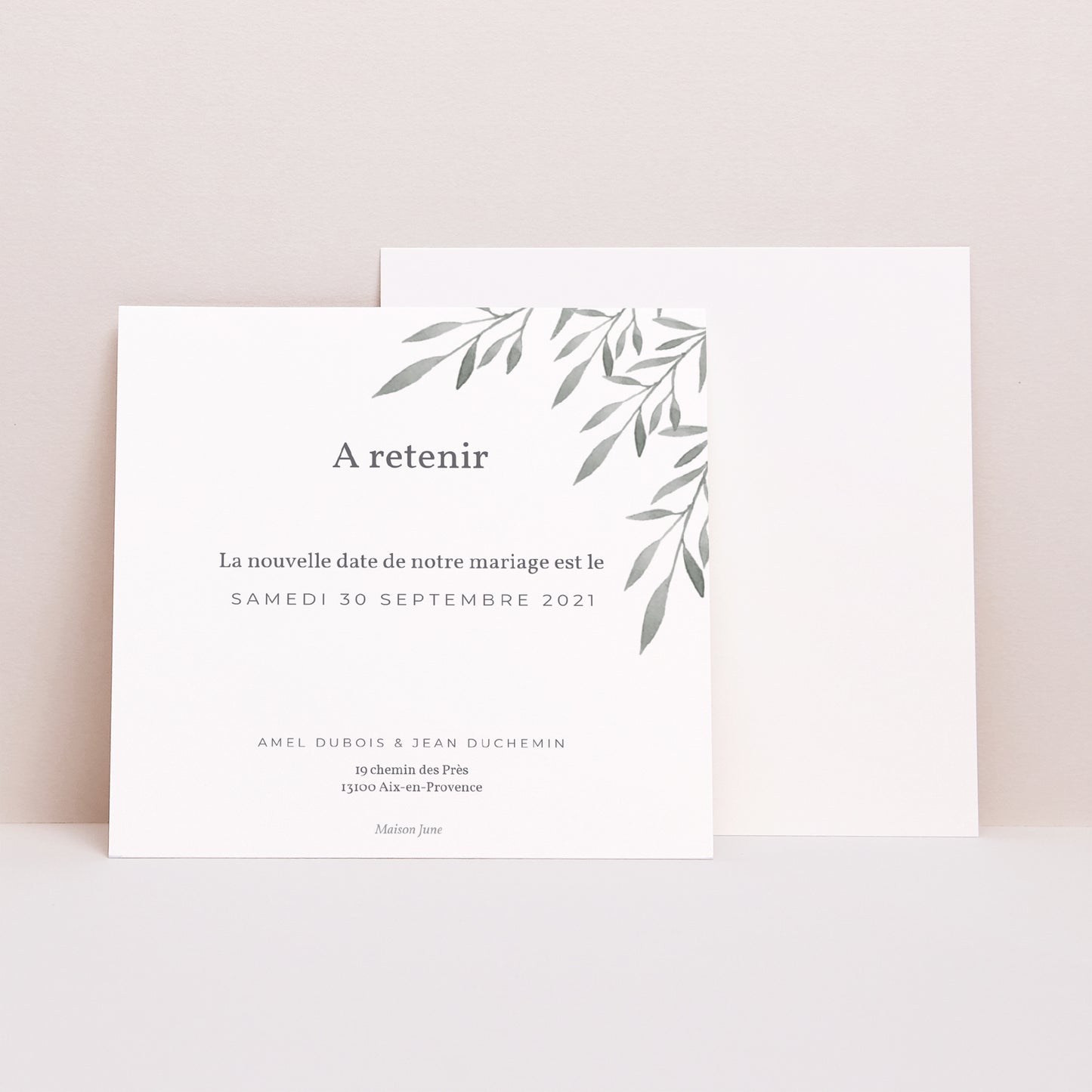Invitations Mariage Carré Rameaux Aquarelle photo N° 1