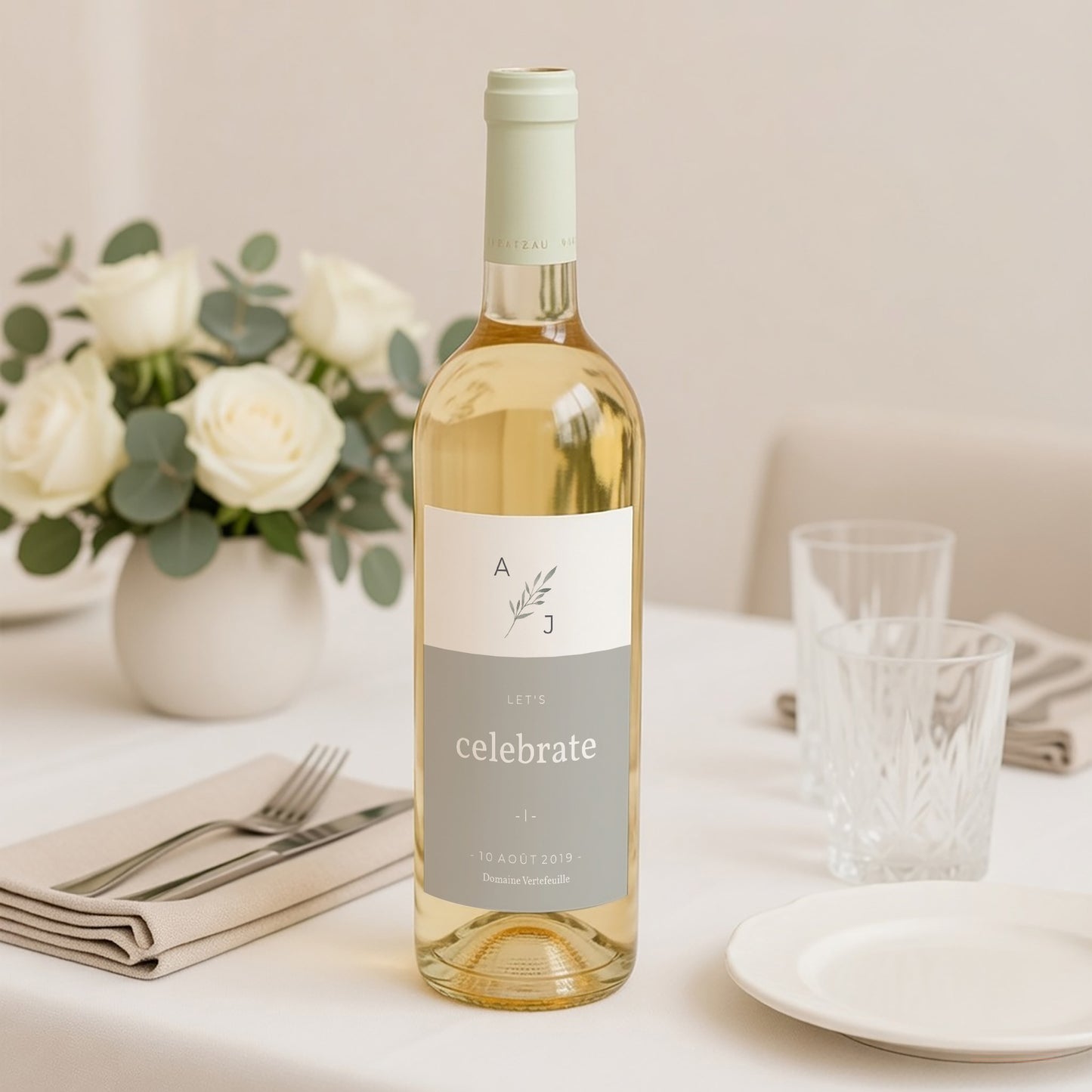 Etiquette bouteille Mariage Portrait Rameaux Aquarelle photo N° 2