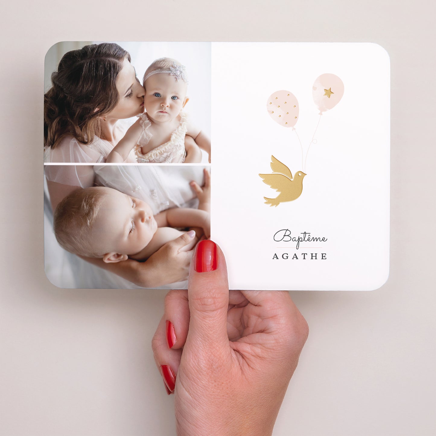 Faire-part Baptême Paysage, bords arrondis Colombe Dorée photo N° 3