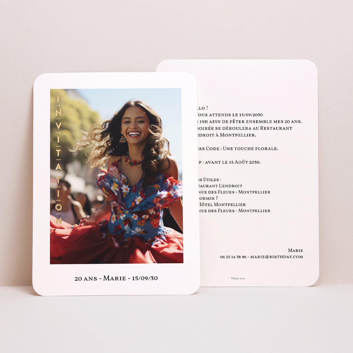 Invitations Anniversaire Adulte Portrait, bords arrondis B'day Gold photo N° 1