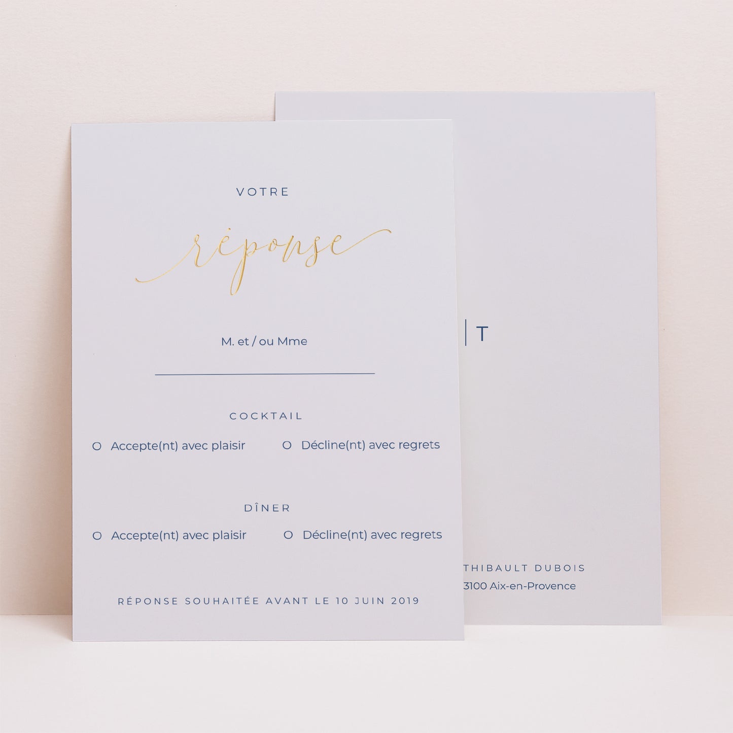 Carton réponse Mariage Portrait Nude & Marine Chic photo N° 1