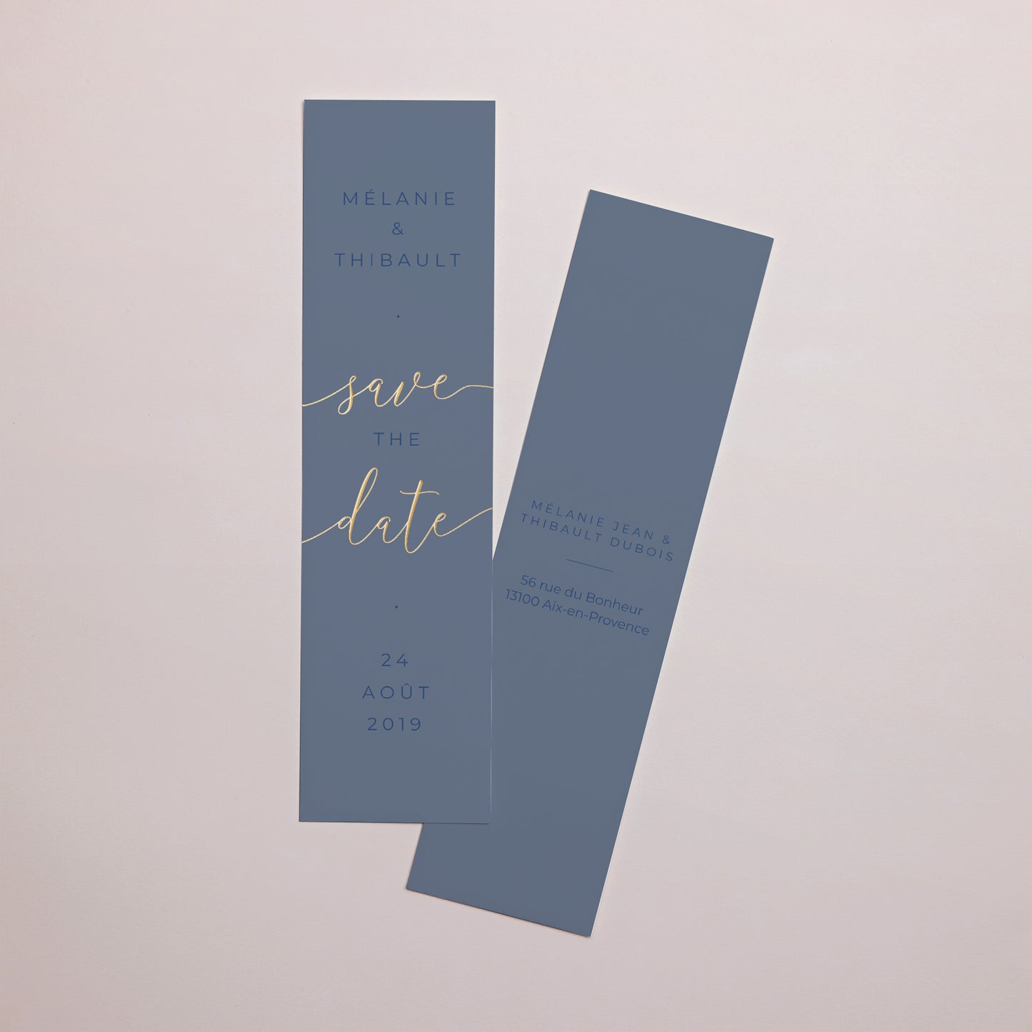 Save the date Mariage Marque-page Nude & Marine Chic photo N° 1
