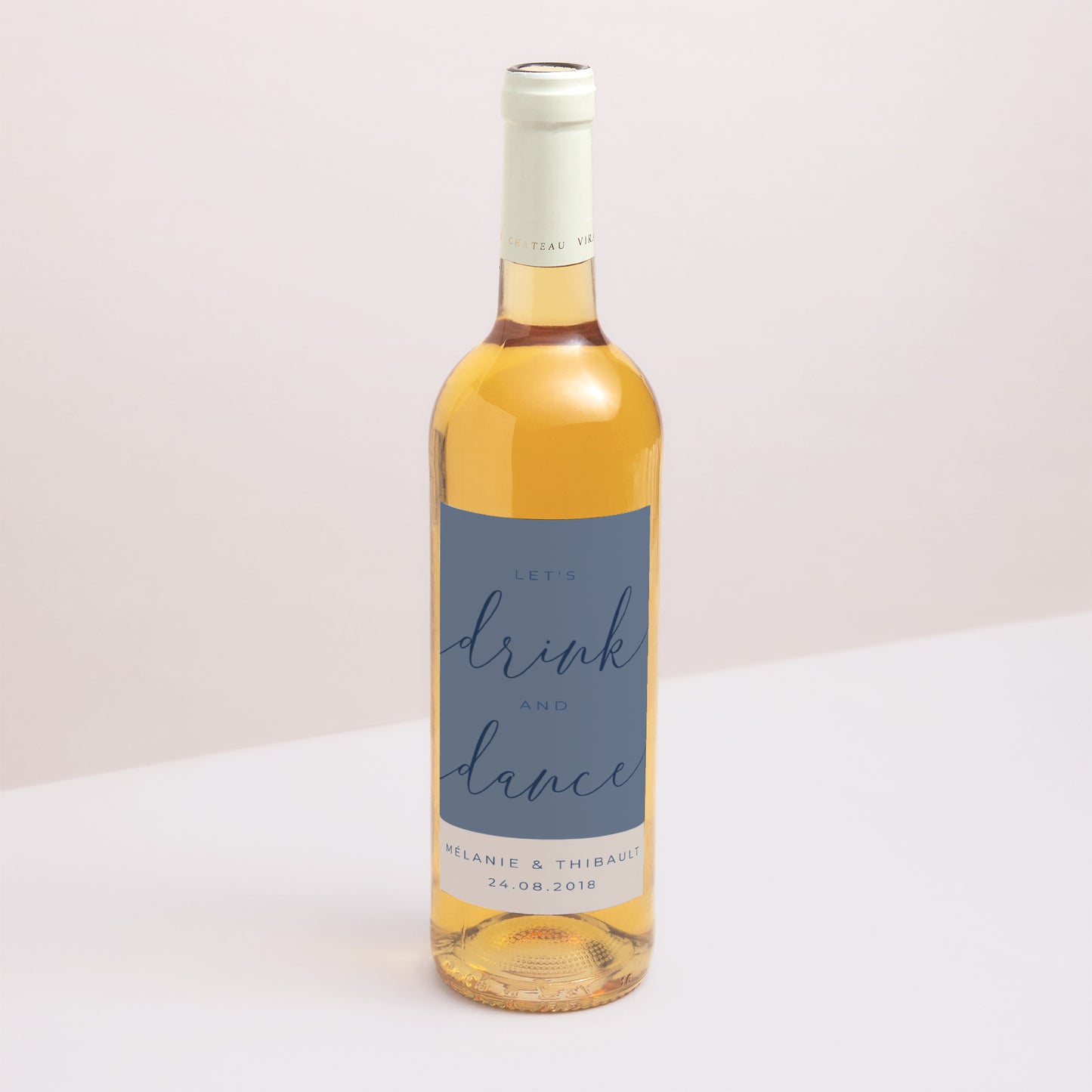 Etiquette bouteille Mariage Portrait Nude & Marine Chic photo N° 1