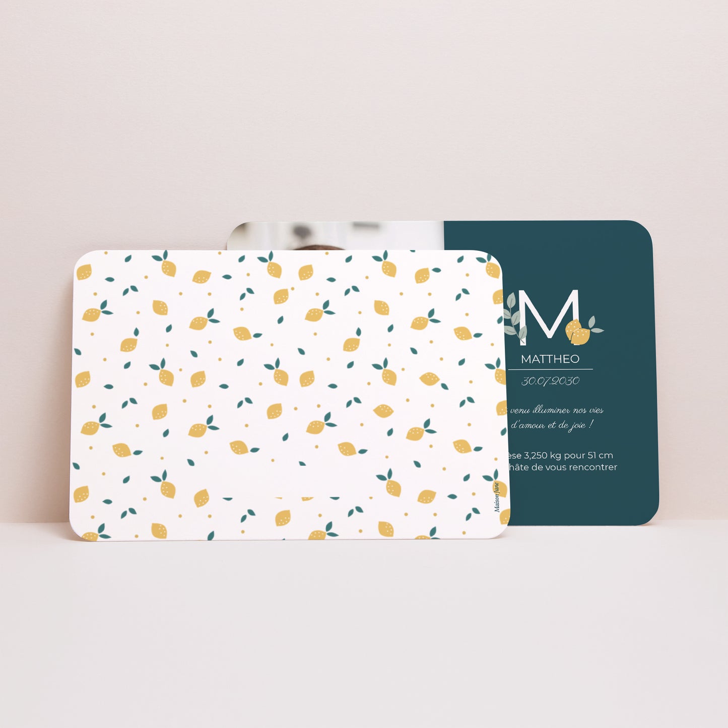 Faire-part Naissance Paysage, bords arrondis Initiale citronnée photo N° 3
