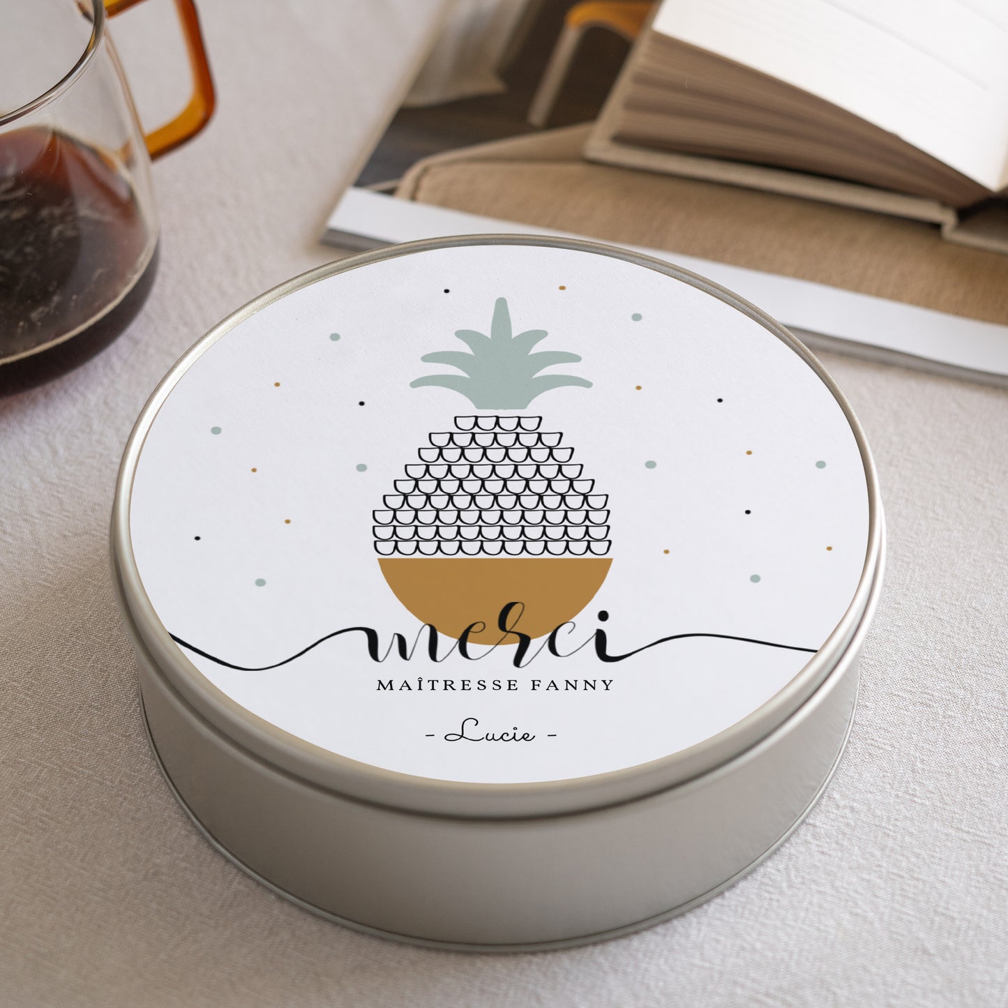 Boite métallique Objets Ronde Joli Ananas photo N° 1