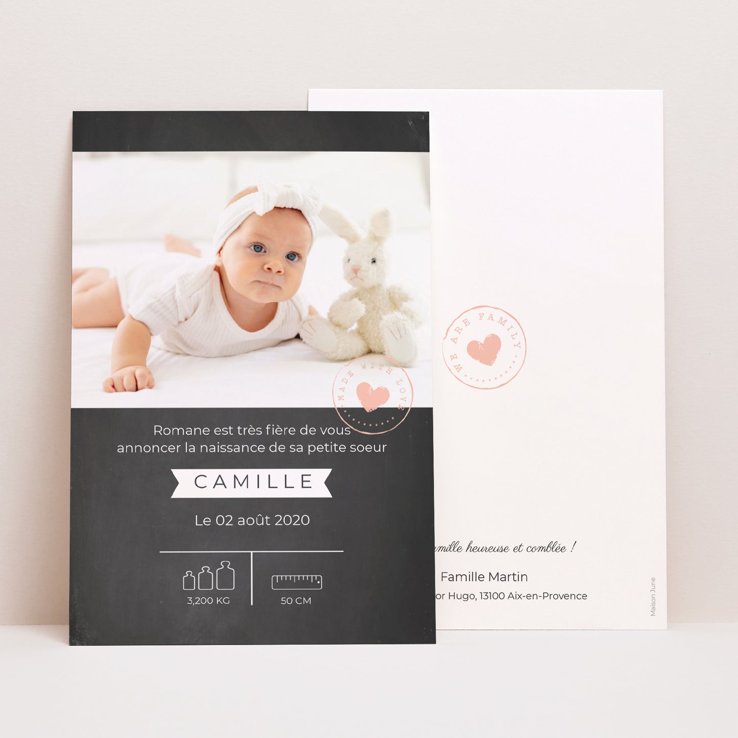 Faire-part Naissance Portrait Douce Ardoise photo N° 1