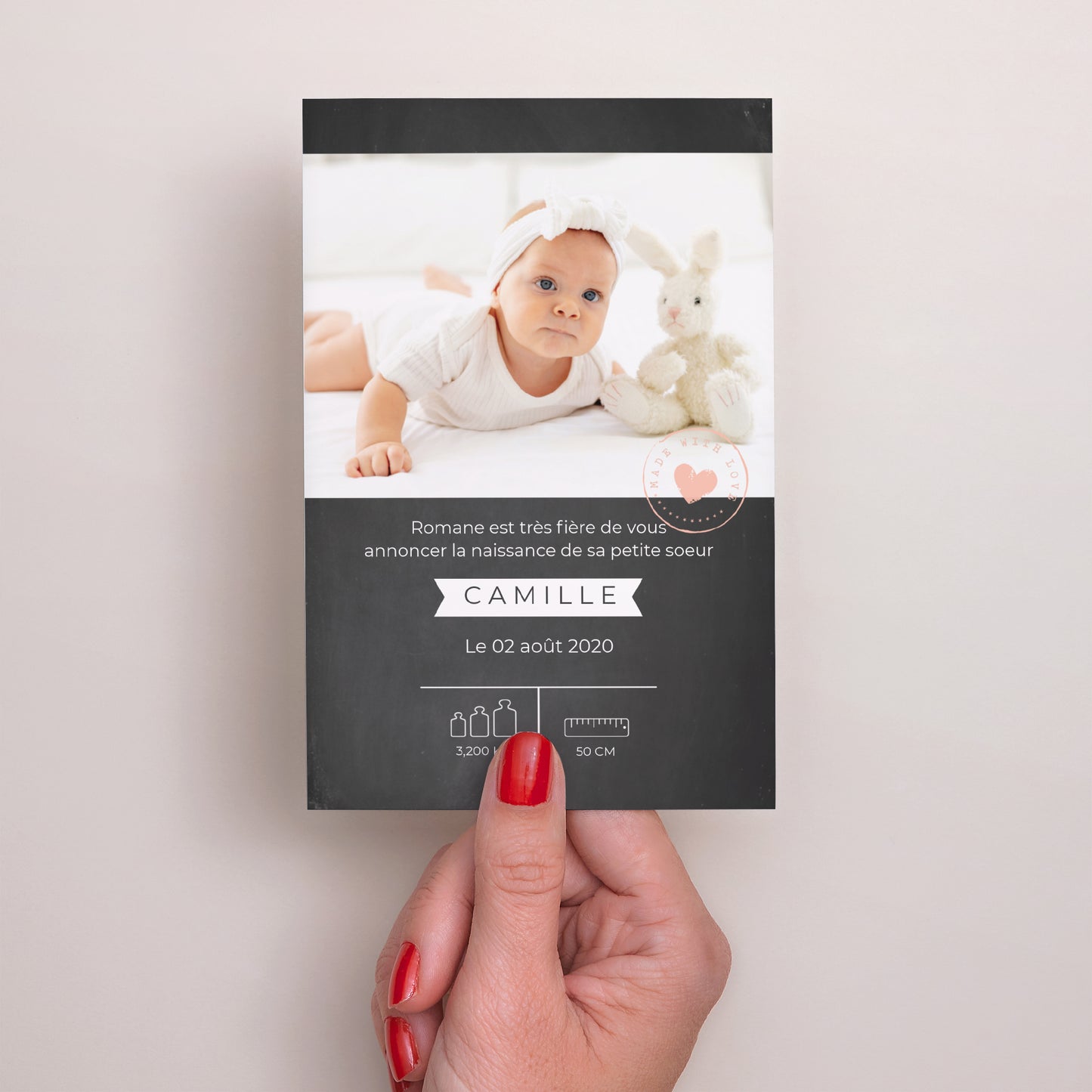 Faire-part Naissance Portrait Douce Ardoise photo N° 2