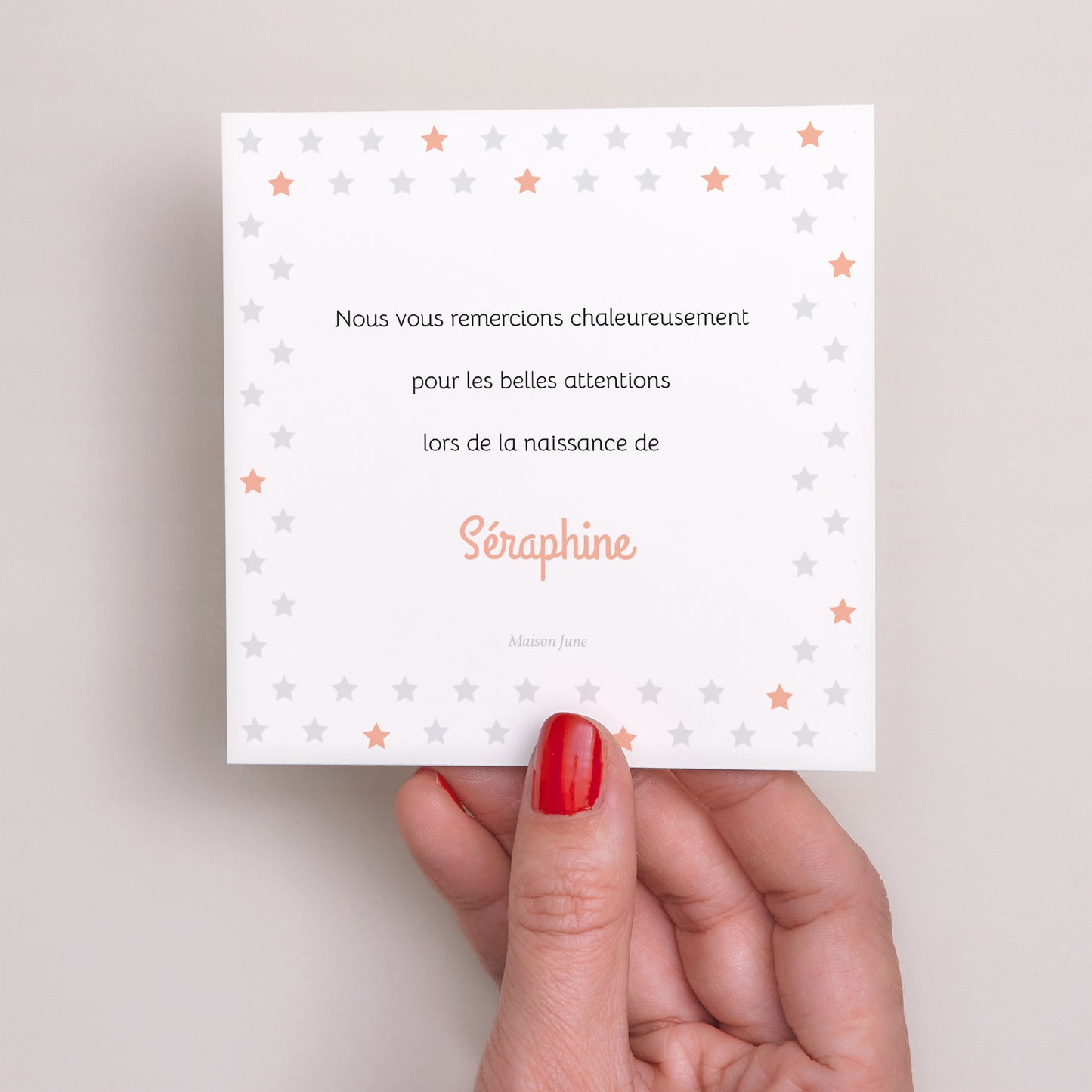 Remerciements Naissance Carré L'étoile Rose photo N° 3