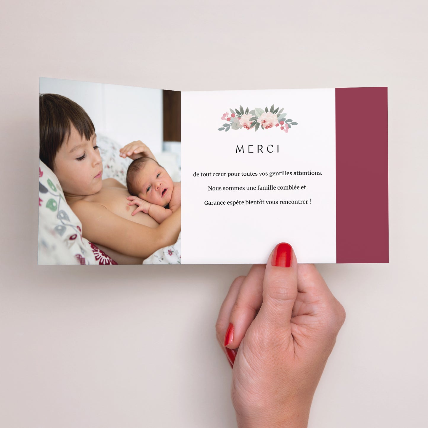 Remerciements Naissance Double volet asymétrique Aquarelle Florale photo N° 2