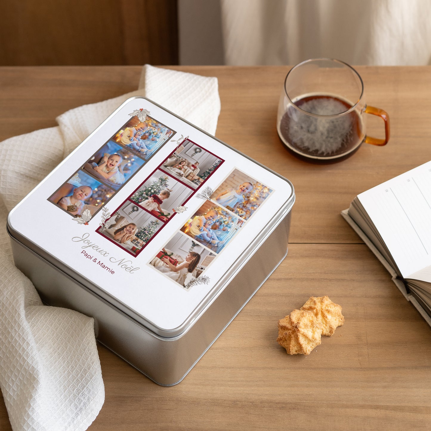 Boite métallique Objets Carrée Feuilles & Branches de Noël photo N° 2