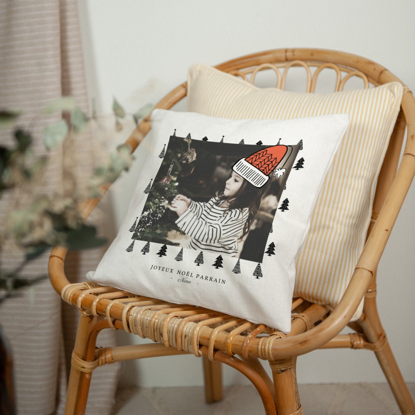 Coussin Fin d'année Beige naturel Jolis Sapins photo N° 2