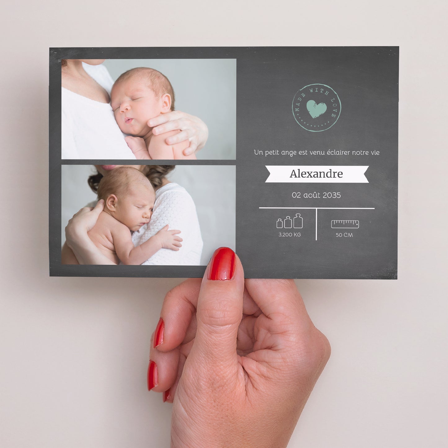 Faire-part Naissance Paysage Tableau Ardoise & Coeur photo N° 3