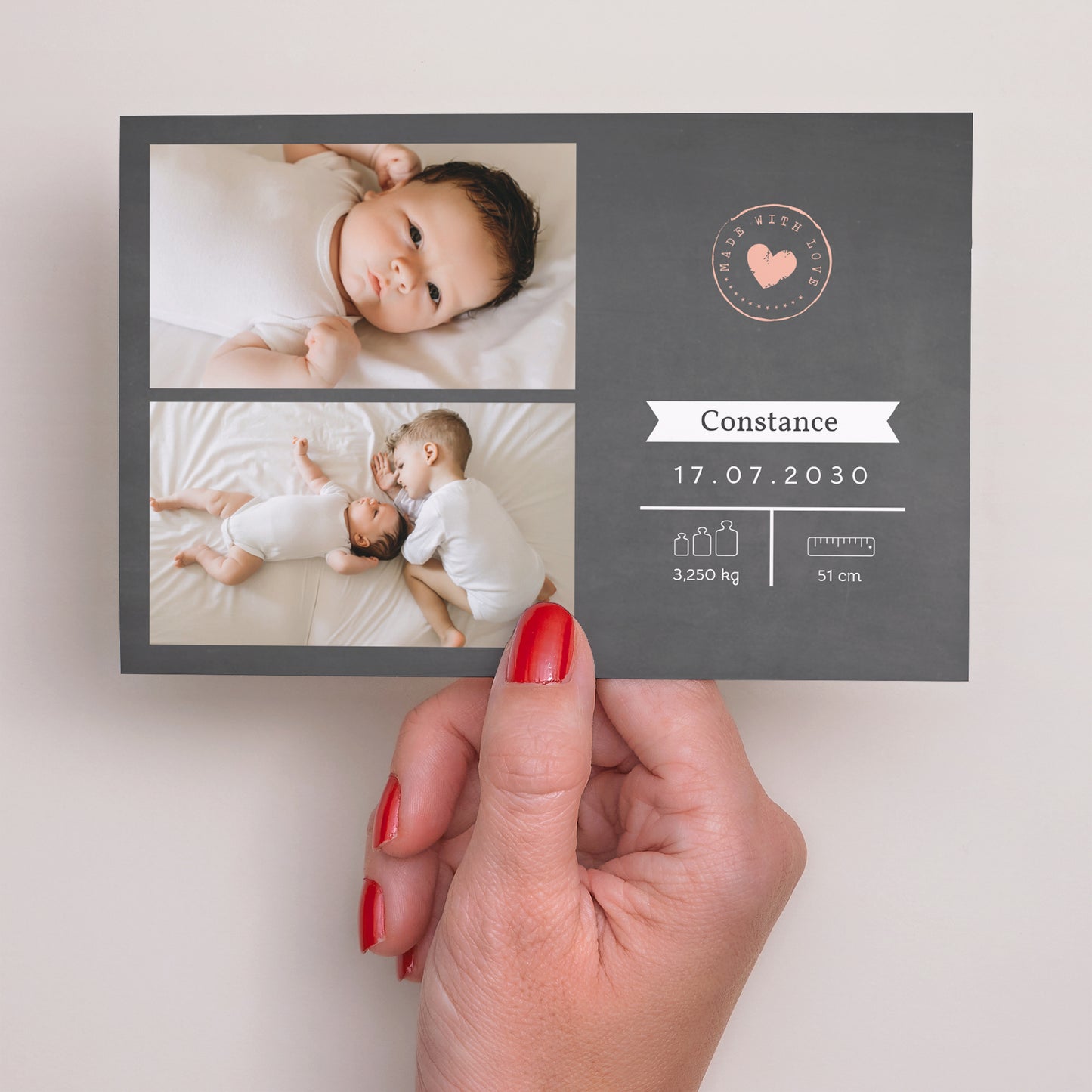 Faire-part Naissance Paysage Ardoise & Coeur Rose photo N° 3