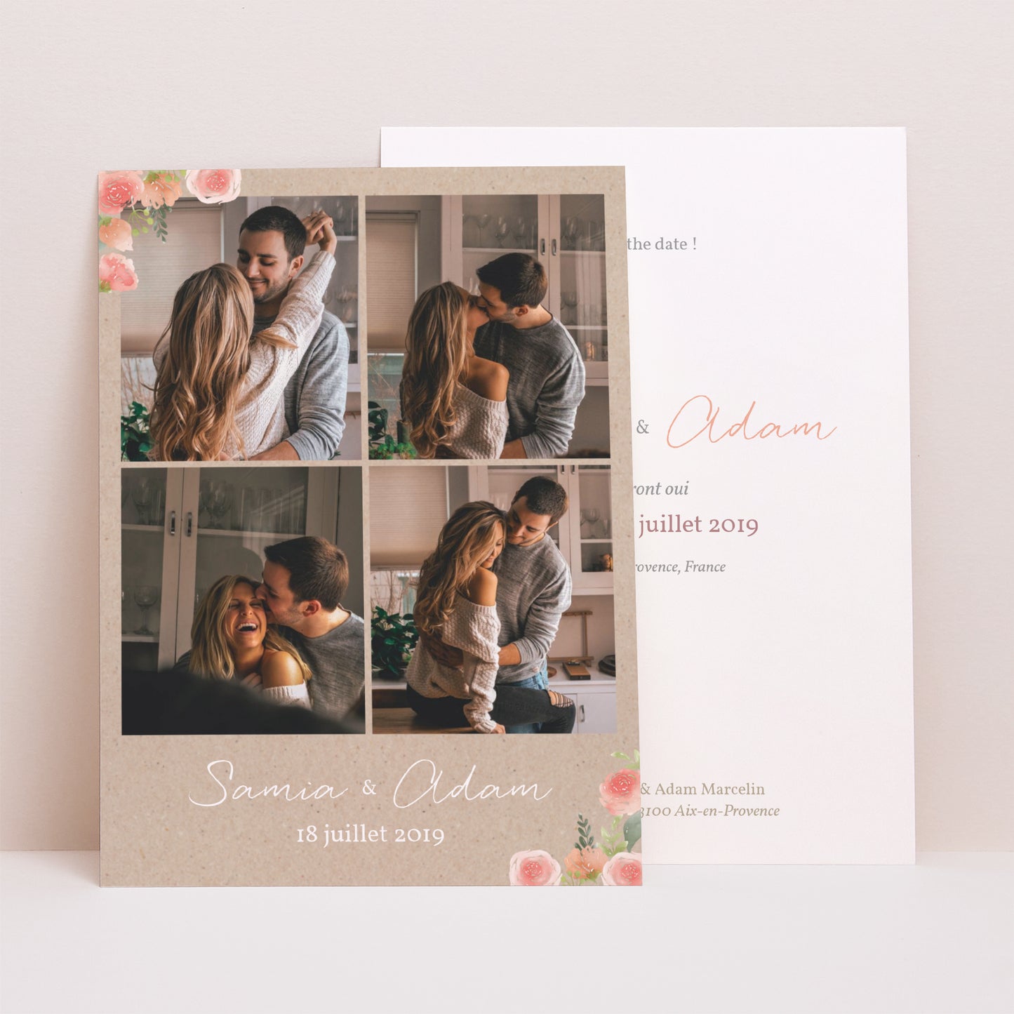 Save the date Mariage Portrait Champêtre Pêche photo N° 1