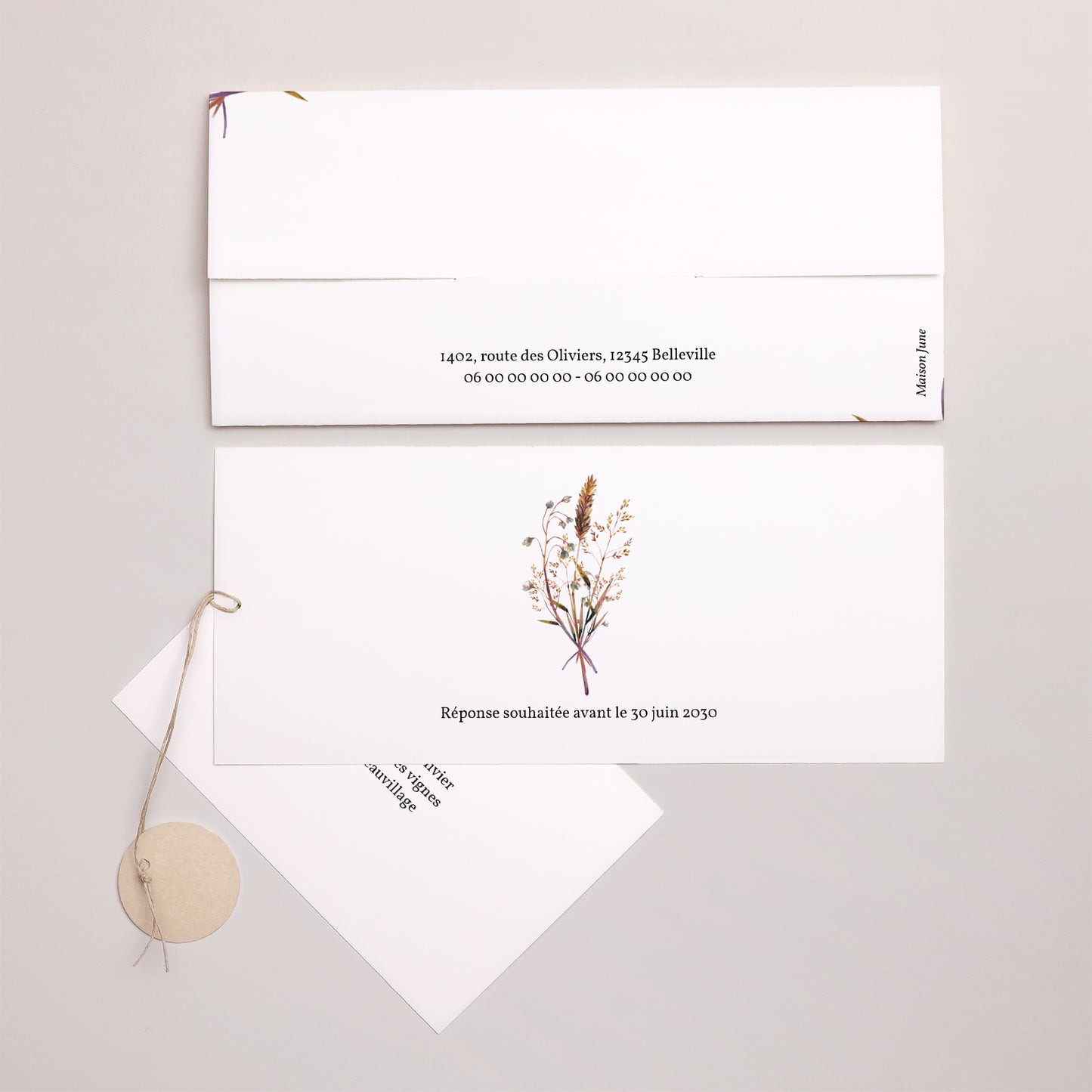 Faire-part Mariage Pochette 2 cartes, étiquette Brindilles Champêtre photo N° 4