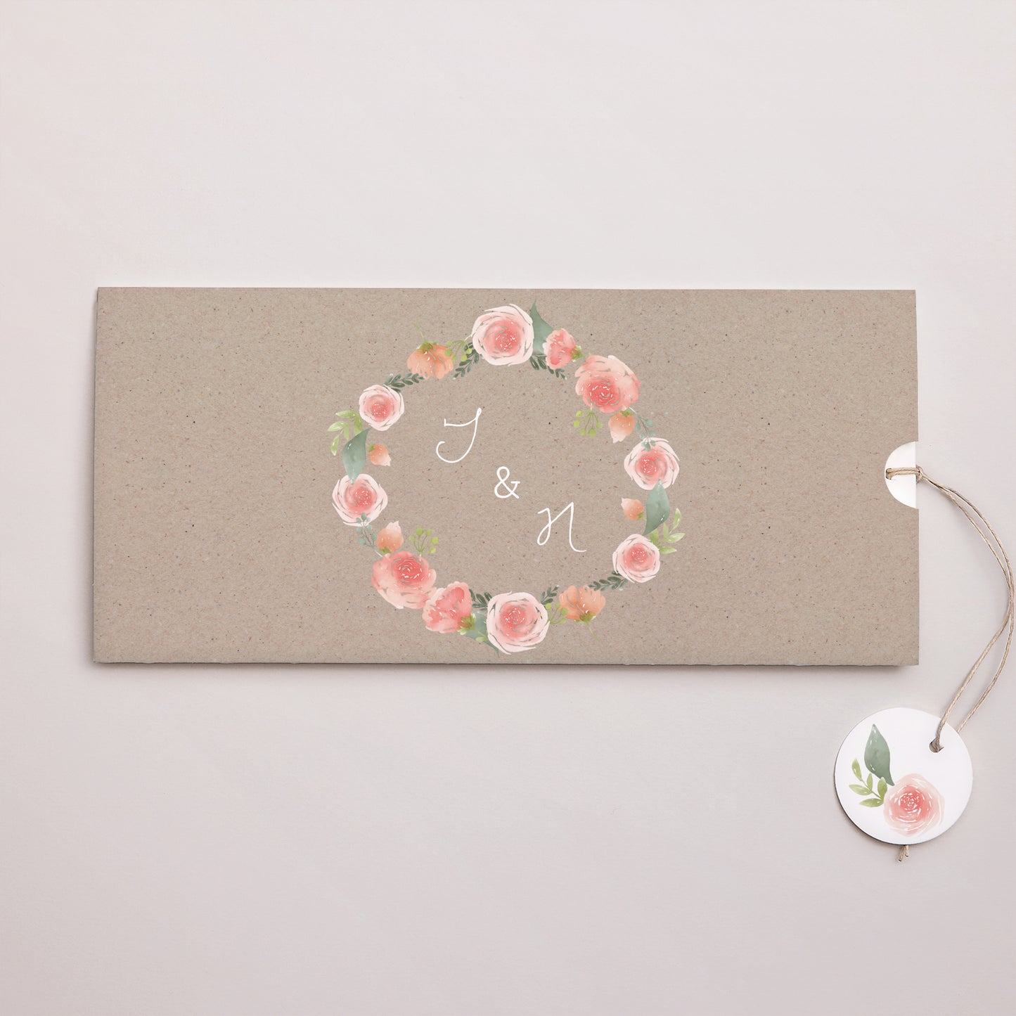 Faire-part Mariage Pochette 2 cartes, étiquette Couronne Champêtre photo N° 1