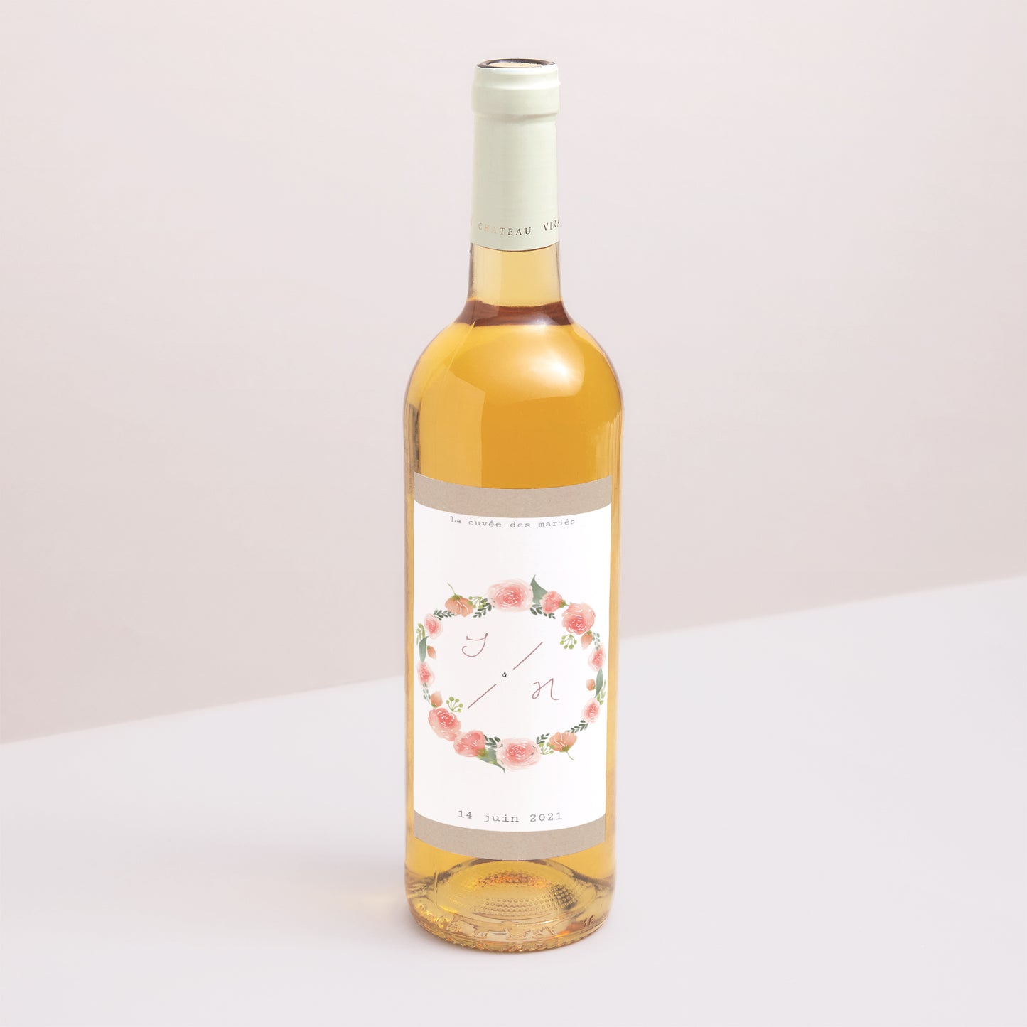 Etiquette bouteille Mariage Portrait Couronne Champêtre photo N° 1